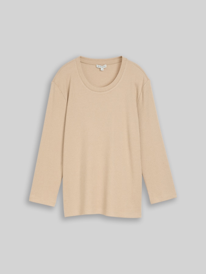 T-shirt oversize à manches longues et texture côtelée par Women, gravel beige melange