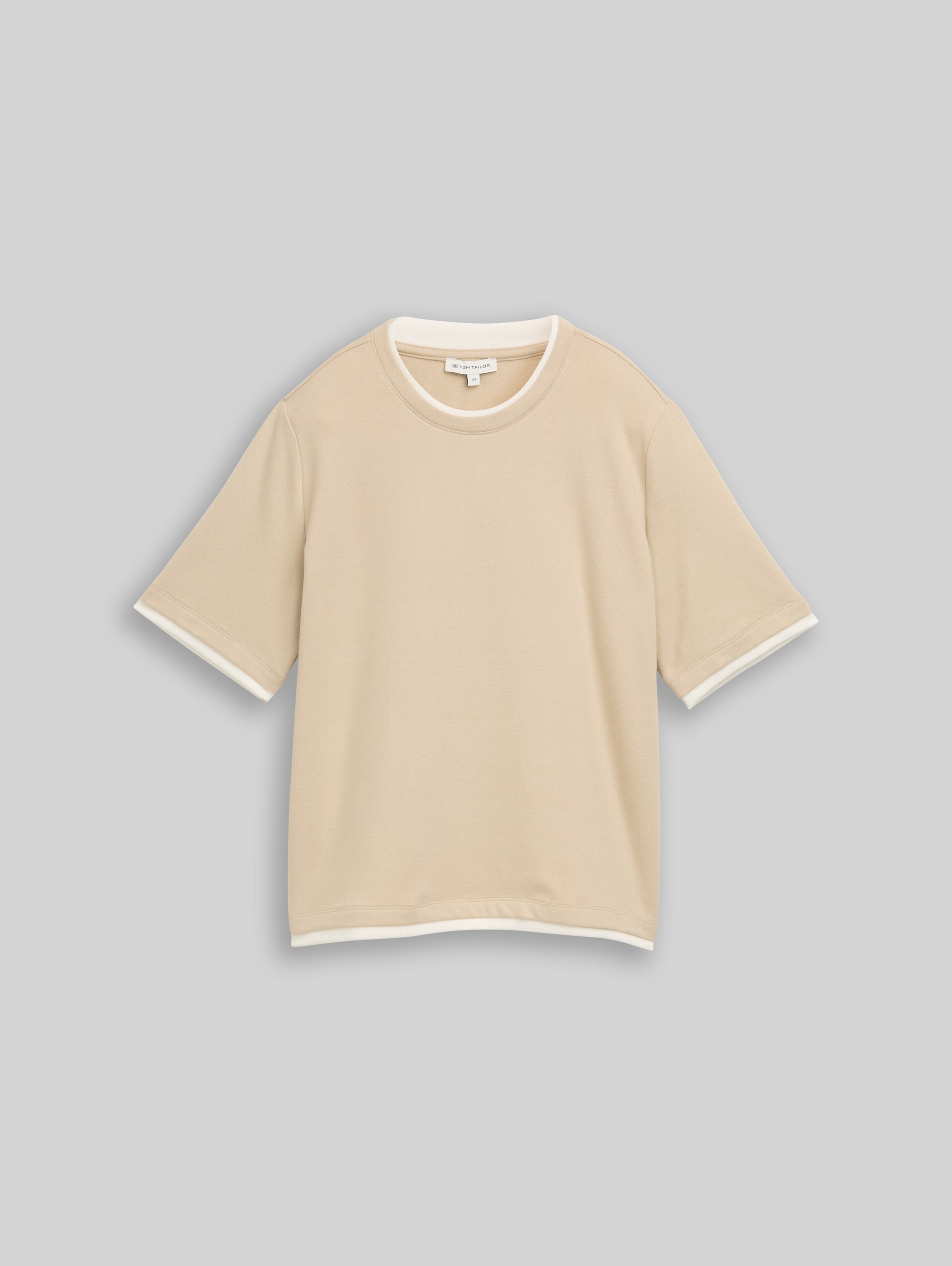 T-shirt coupe carrée au look 2-en-1 - gravel beige melange - Vue de face du produit