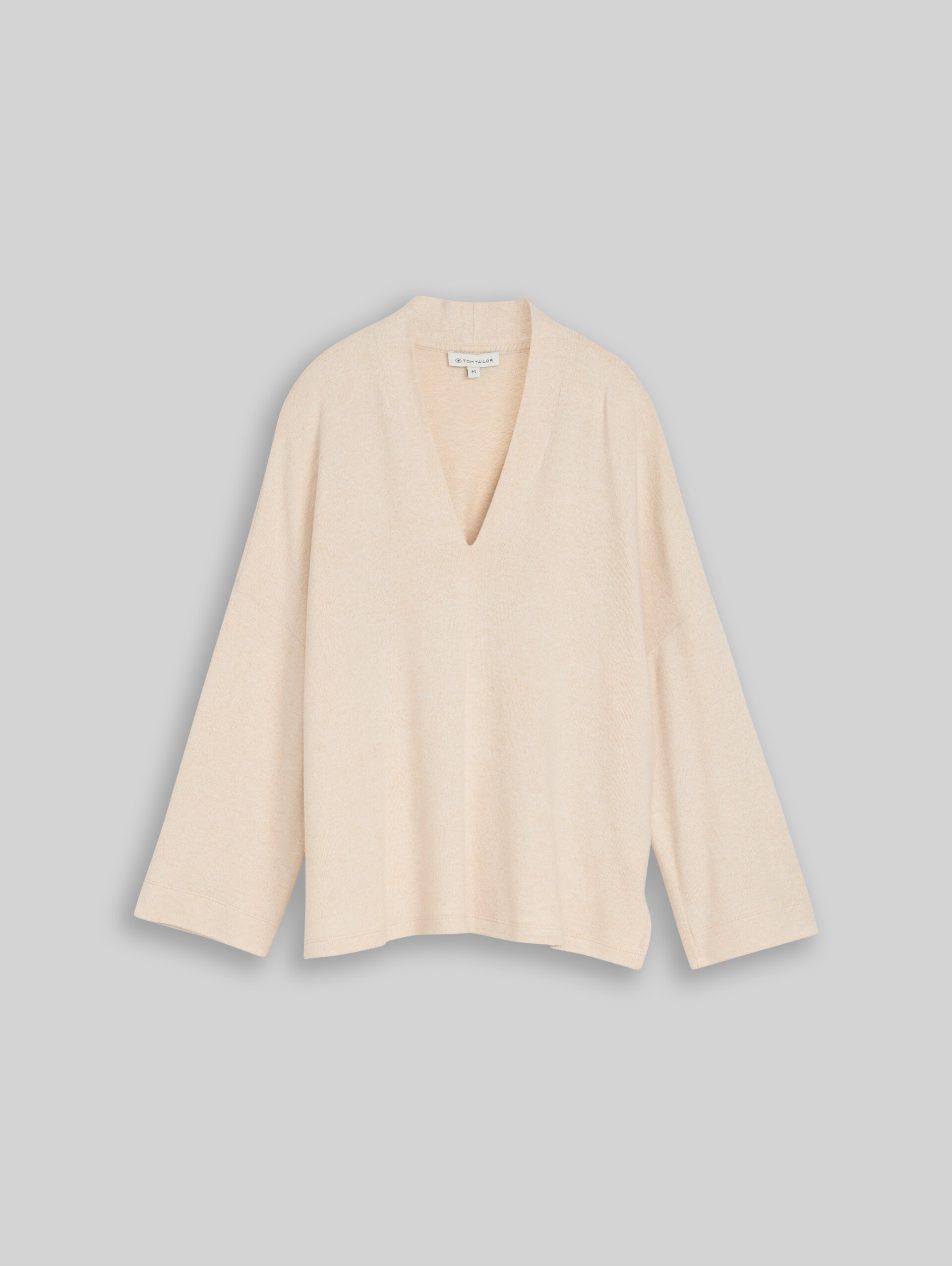 Cosy Langarmshirt mit V-Ausschnitt - whisper offwhite melange - Vorder-Produkt-Ansicht