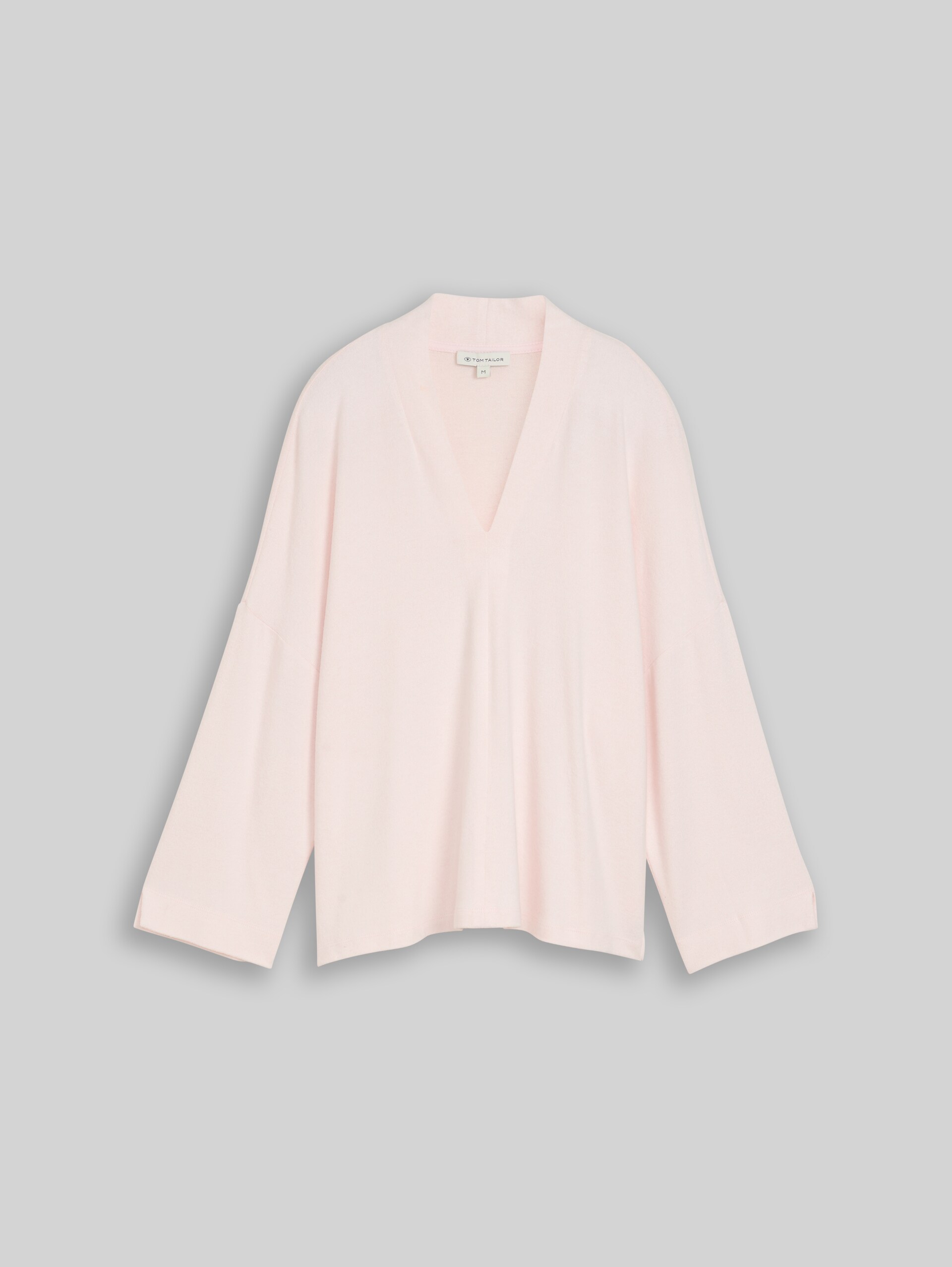 Cosy Langarmshirt mit V-Ausschnitt - light pastel pink melange - Vorder-Produkt-Ansicht