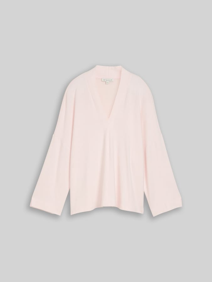 T-shirt confortable à manches longues et col en V par Women, light pastel pink melange