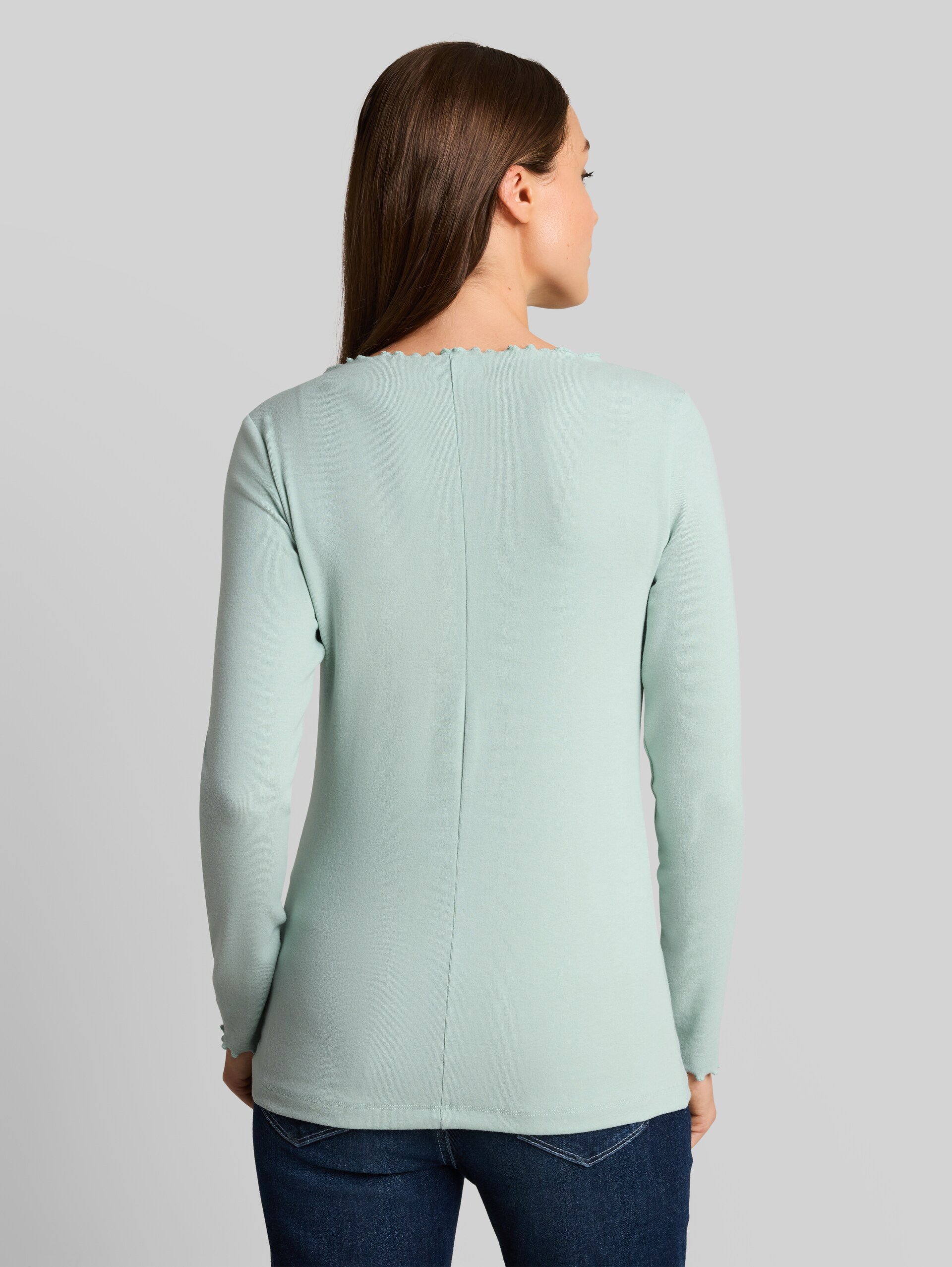 Shirt met lange mouwen en golvende kraag - dusty light green melange - Neklijn model-achteraanzicht