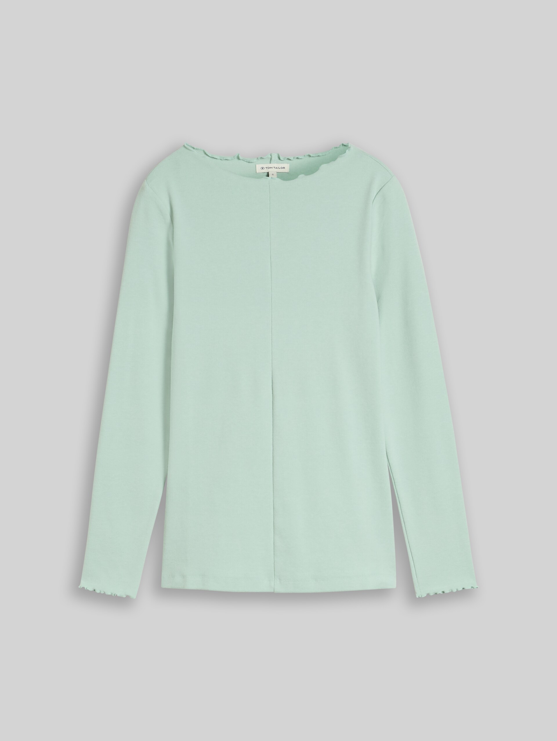 Shirt met lange mouwen en golvende kraag - dusty light green melange - Product vooraanzicht