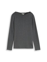 Sélectionné, T-shirt à manches longues avec col ondulé par Tom Tailor, gris