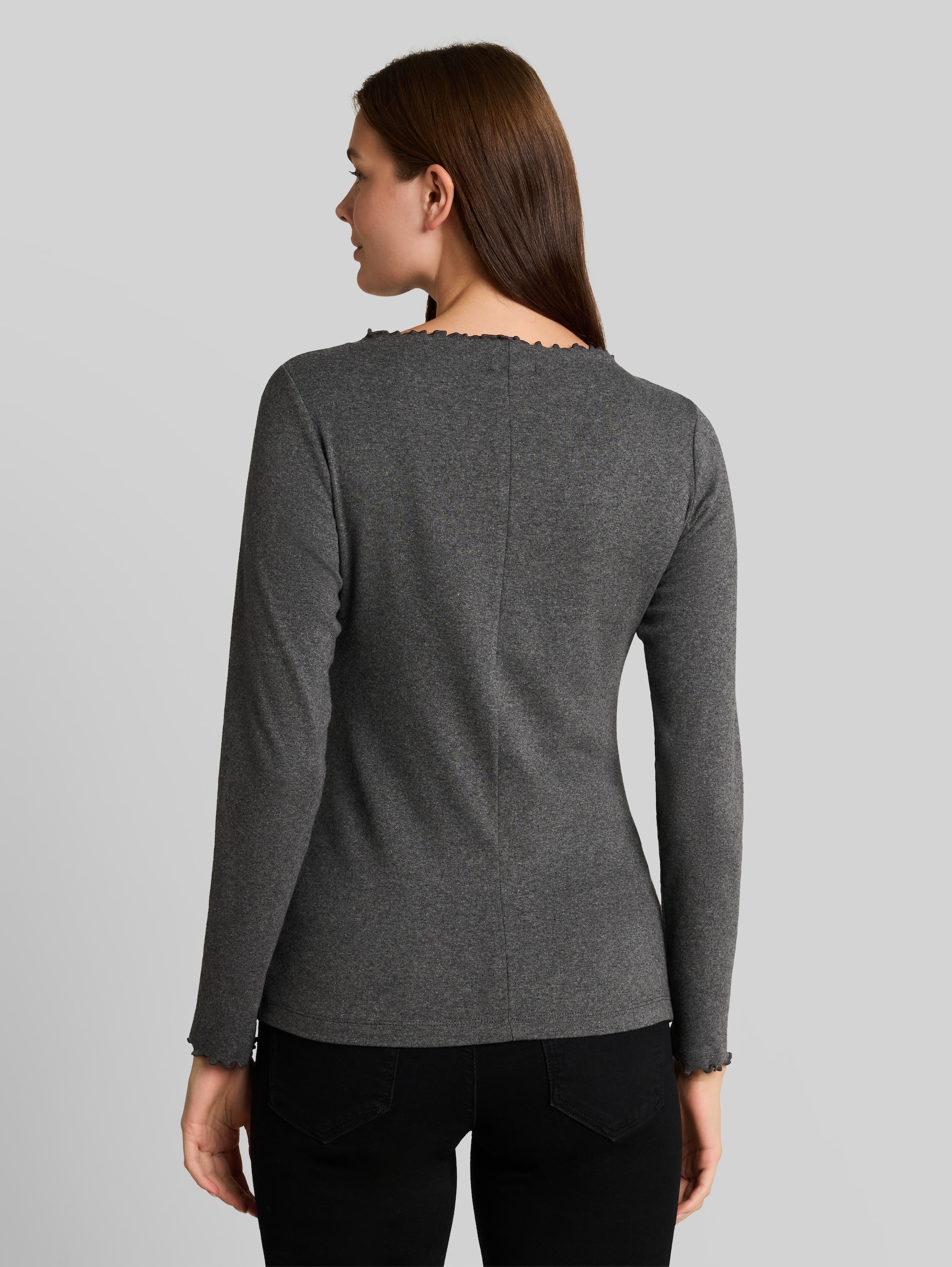 T-shirt à manches longues avec col ondulé - dark silver grey melange - Découpe Vue arrière du modèle