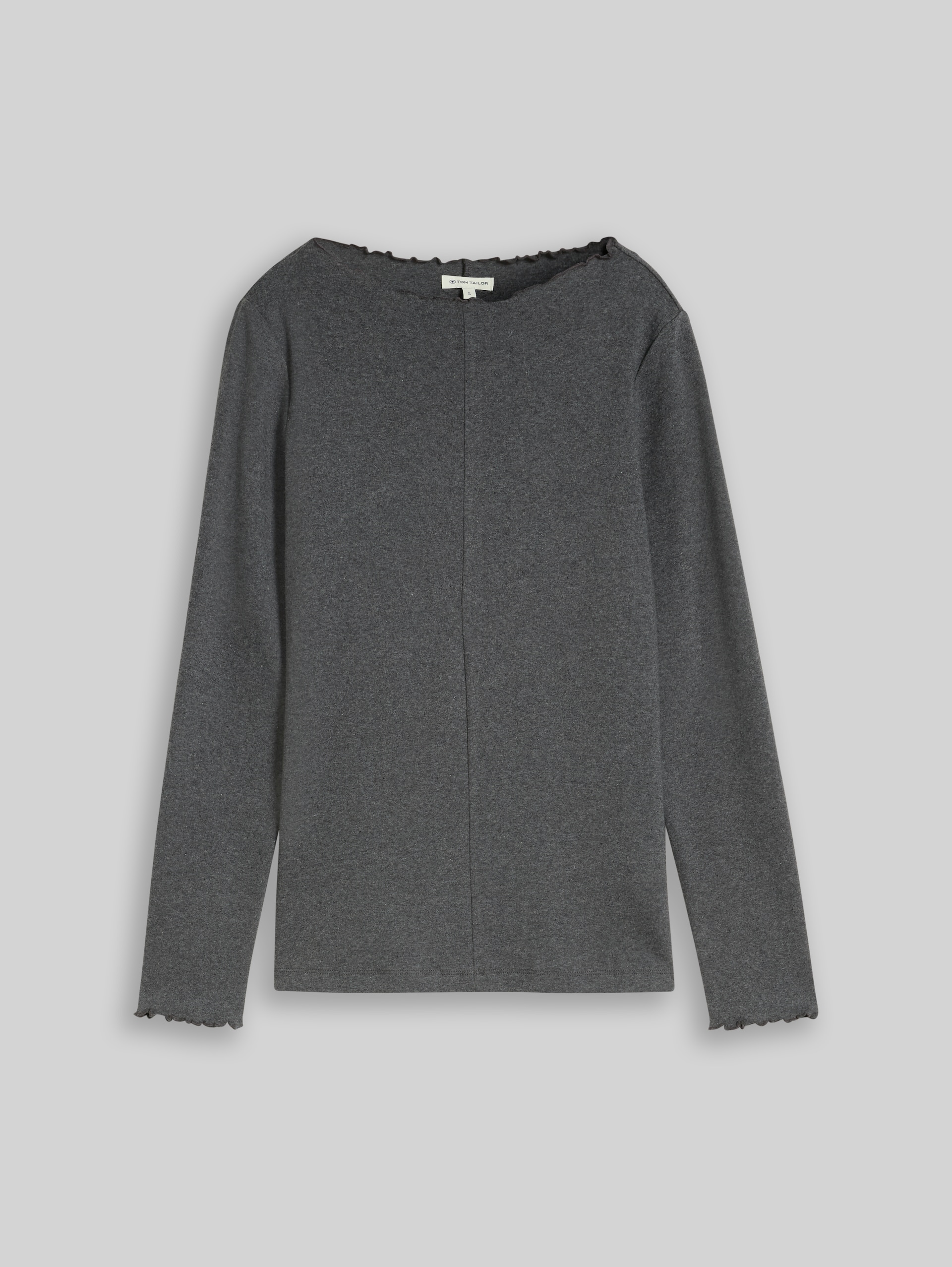 T-shirt à manches longues avec col ondulé - dark silver grey melange - Vue de face du produit