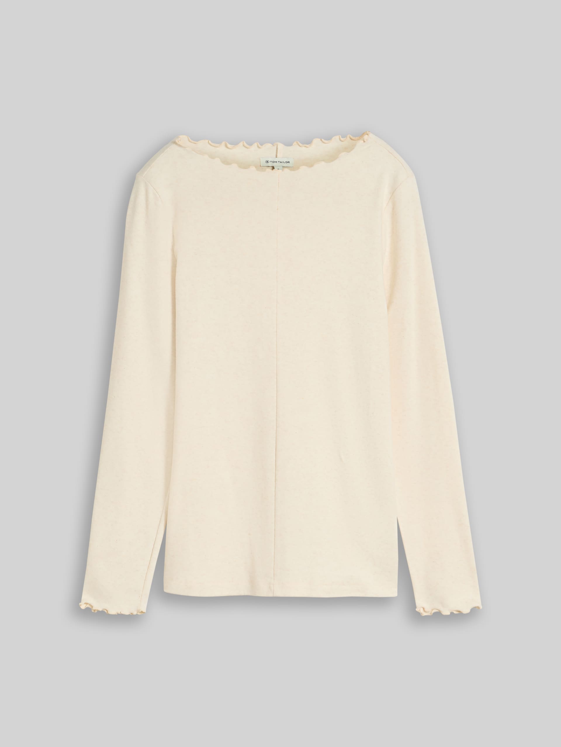 T-shirt à manches longues avec col ondulé - whisper offwhite melange - Vue de face du produit