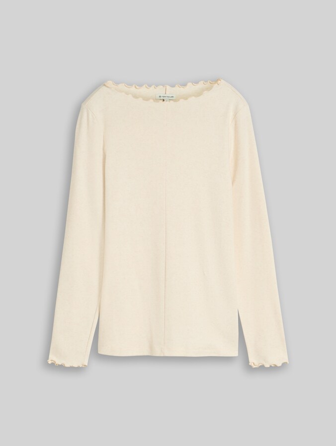 Langarmshirt mit gewelltem Kragen von Women, whisper offwhite melange