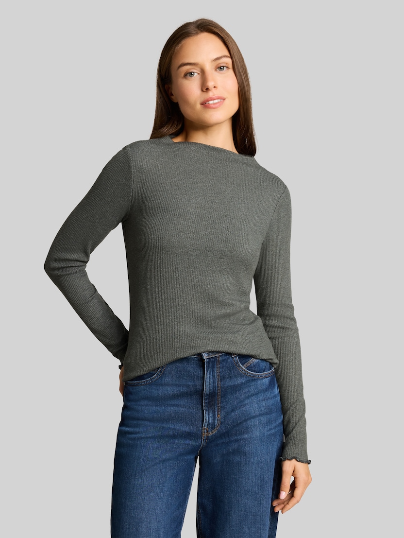 Langarmshirt mit Rippstruktur von Women, dark olive melange
