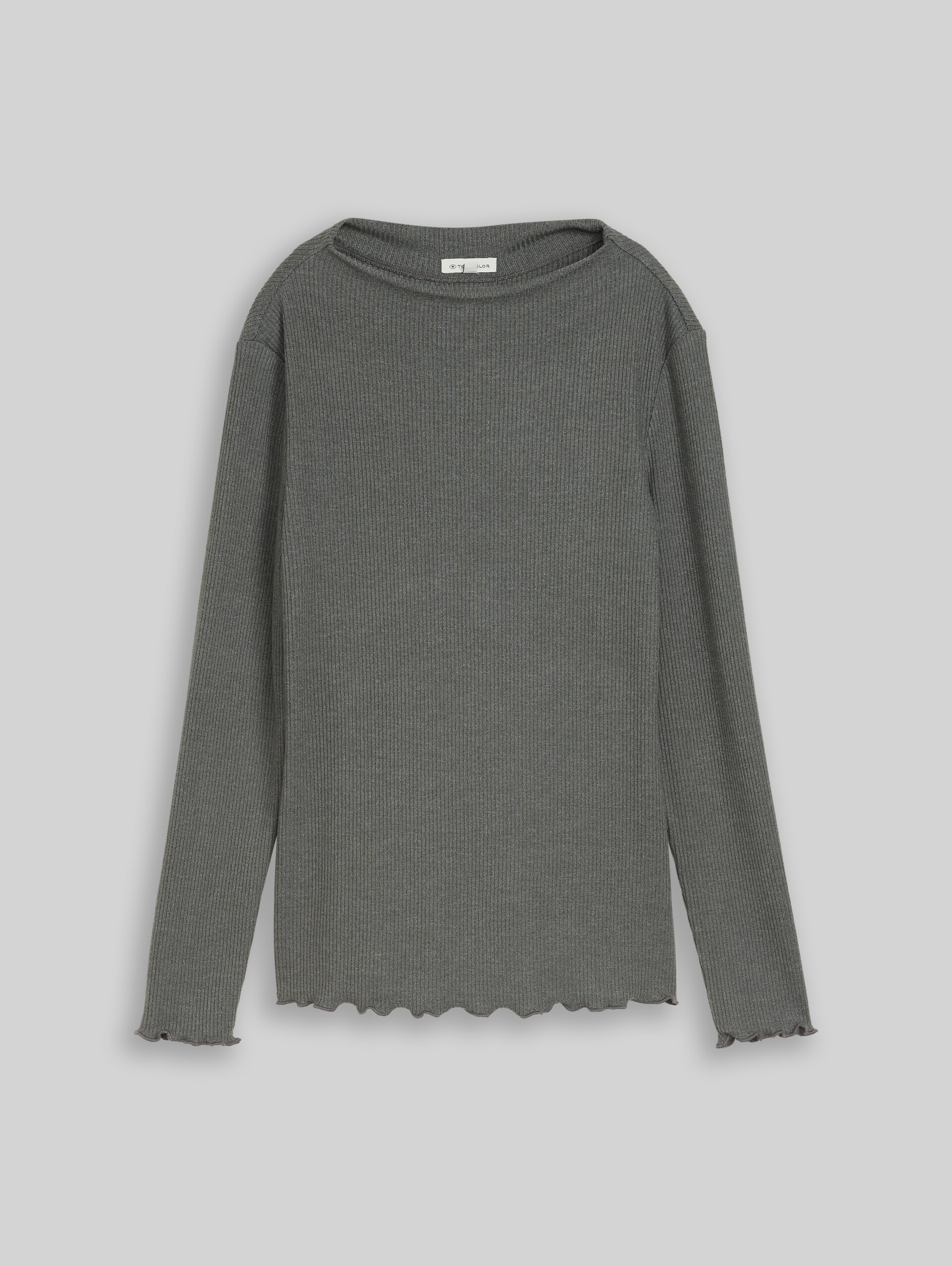 Langarmshirt mit Rippstruktur - dark olive melange - Vorder-Produkt-Ansicht