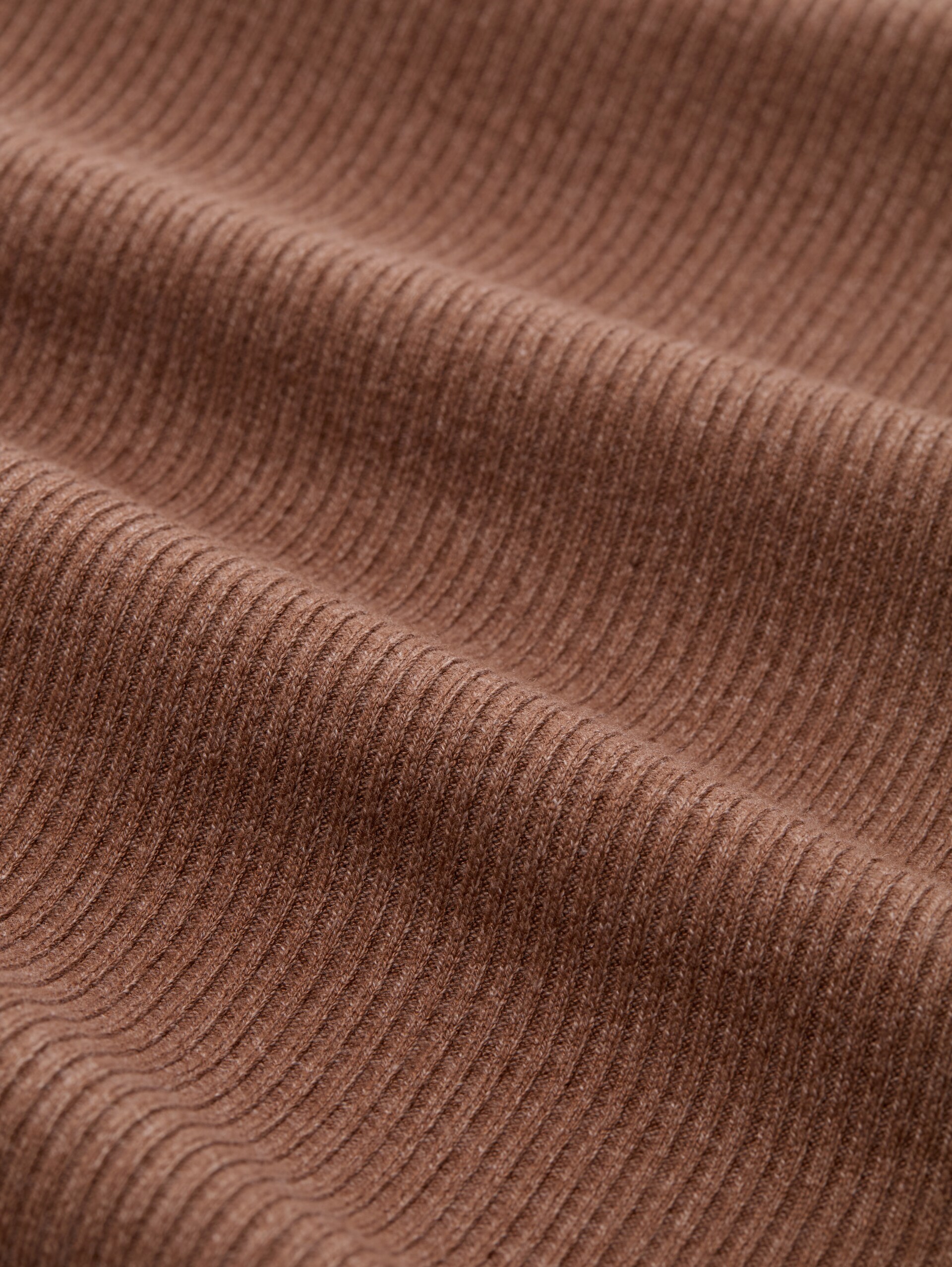 Langarmshirt mit Rippstruktur - mid camel melange - Material-Ansicht