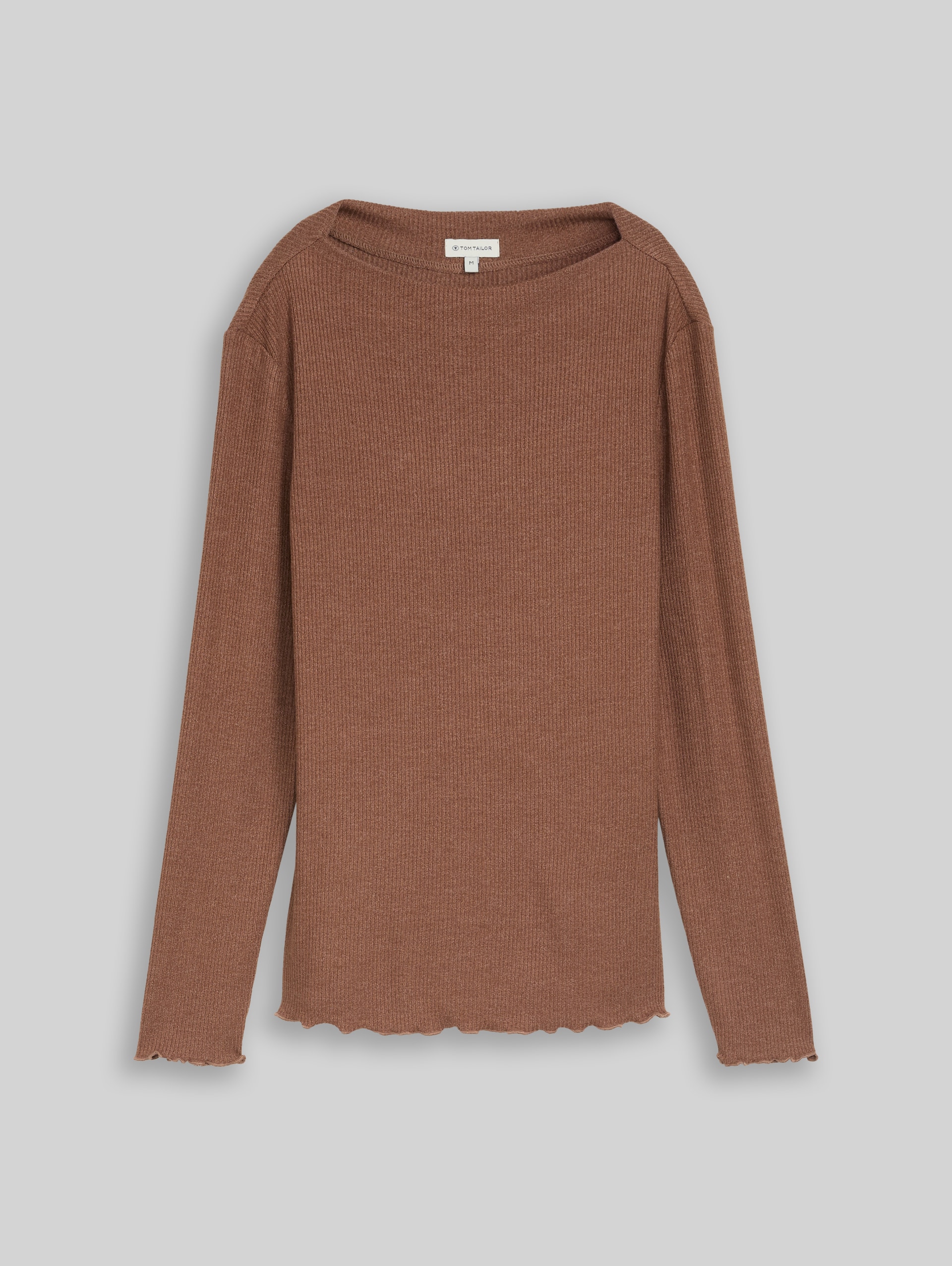Langarmshirt mit Rippstruktur - mid camel melange - Vorder-Produkt-Ansicht
