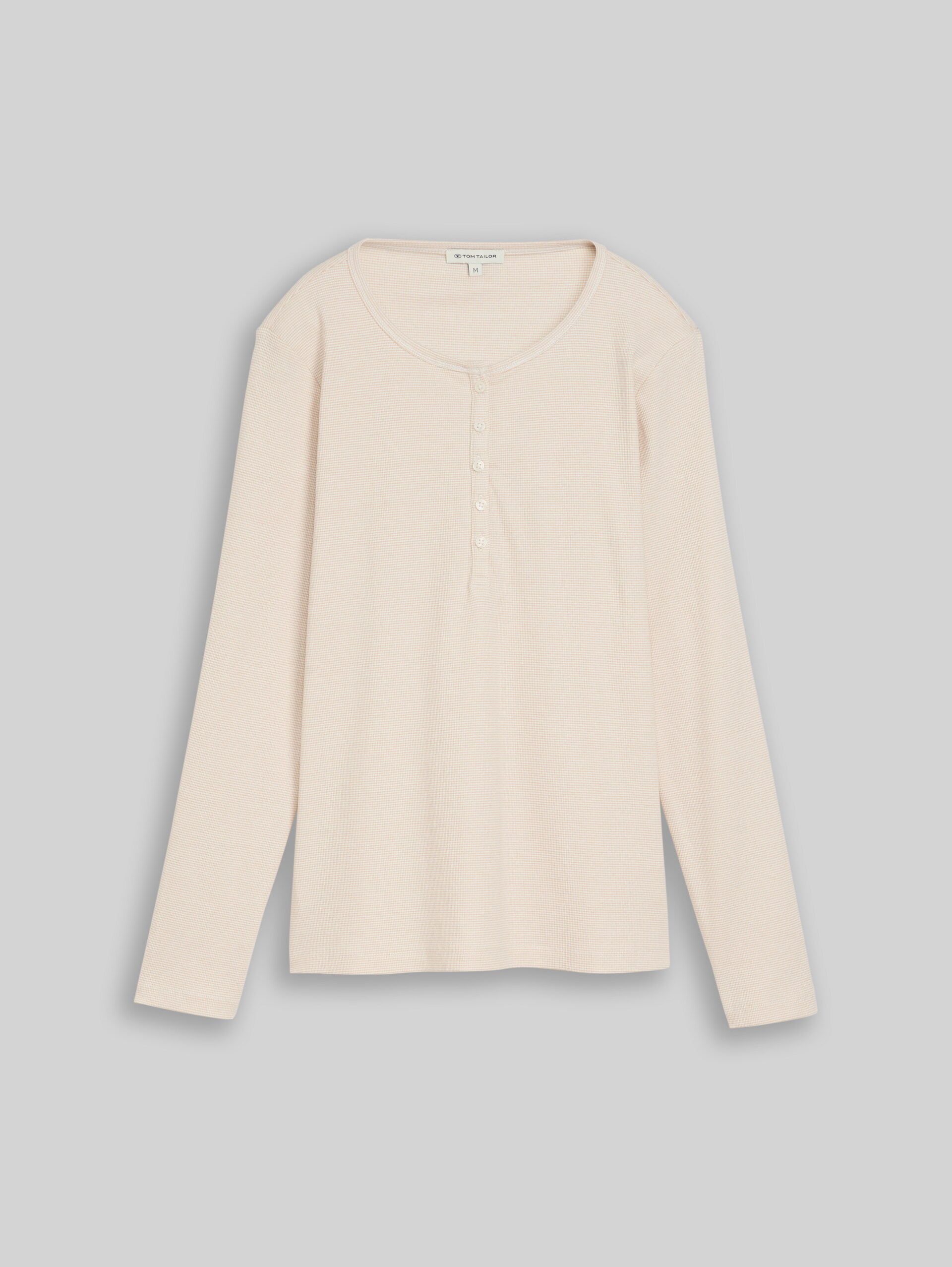 Henley Langarmshirt mit Rippstruktur - white gravel beige stripe - Vorder-Produkt-Ansicht