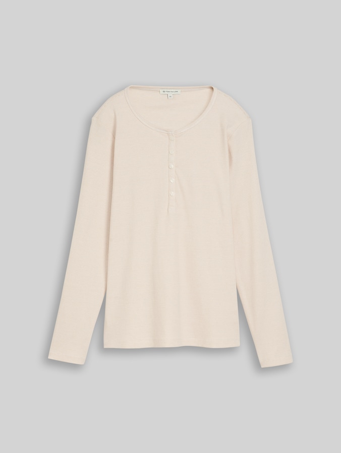 Henley Langarmshirt mit Rippstruktur von Women, white gravel beige stripe