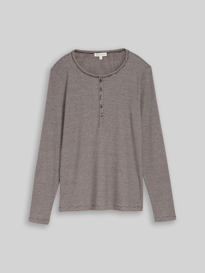 Henley Langarmshirt mit Rippstruktur von Women, java brown offwhite stripe
