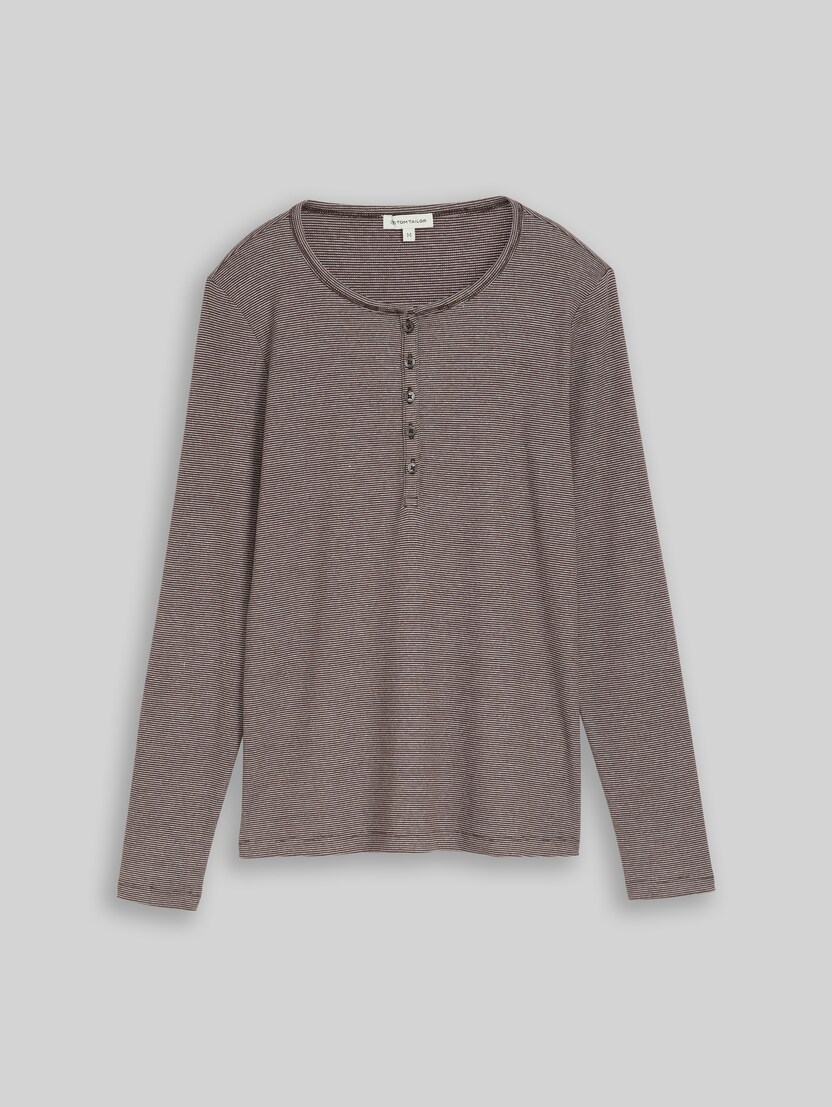 T-shirt Henley à manches longues avec col côtelé par Women, java brown offwhite stripe