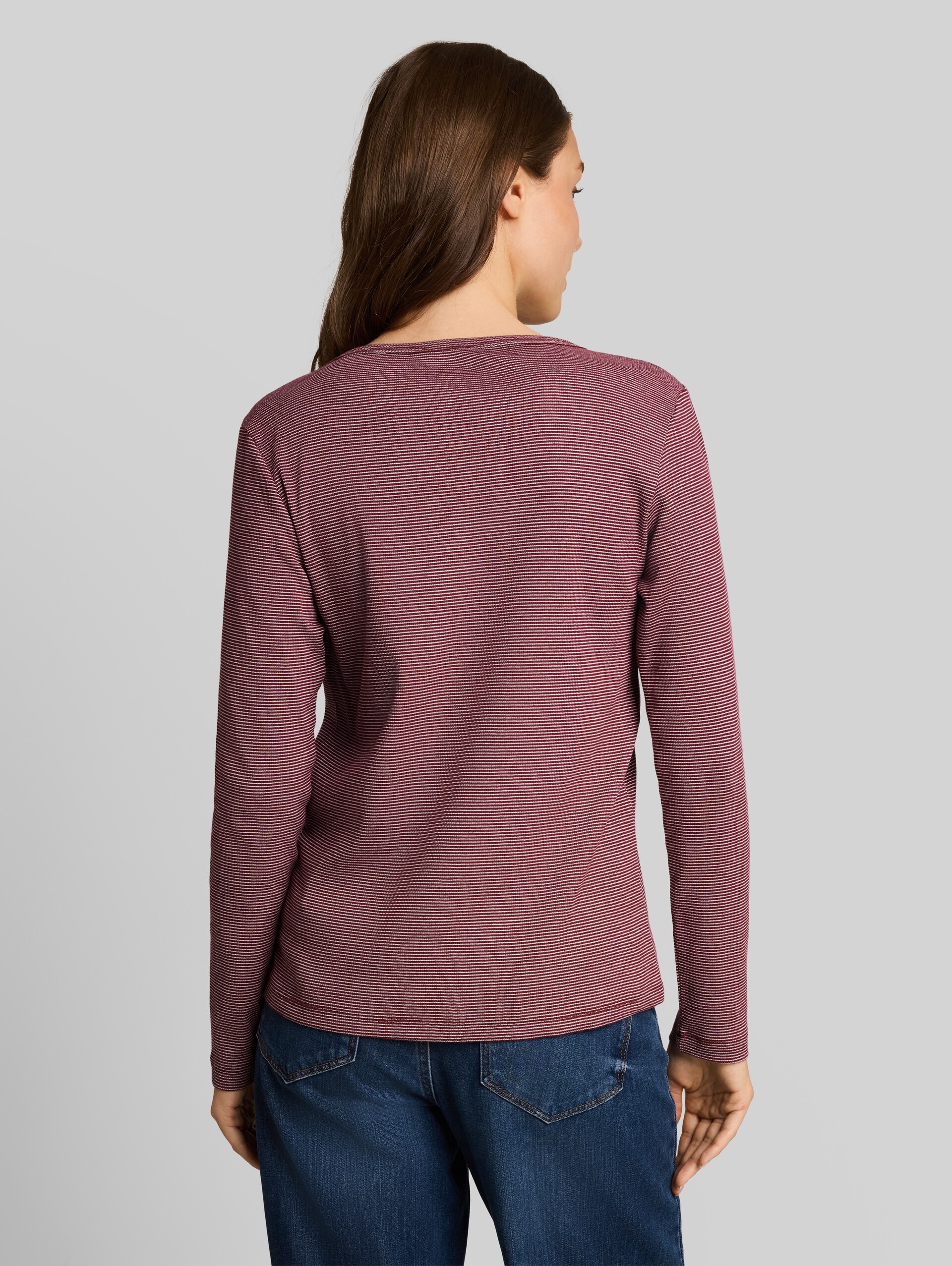Henley-shirt met lange mouwen en geribde structuur - light pink preppy plum stripe - Neklijn model-achteraanzicht