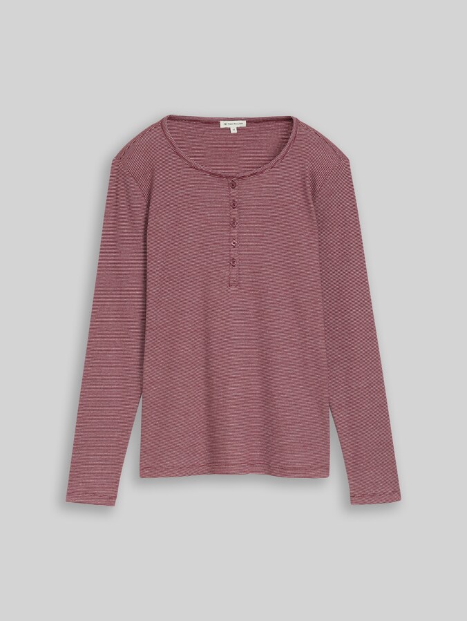 Long-sleeved Henley top with ribbed texture by Women, light pink preppy plum stripe