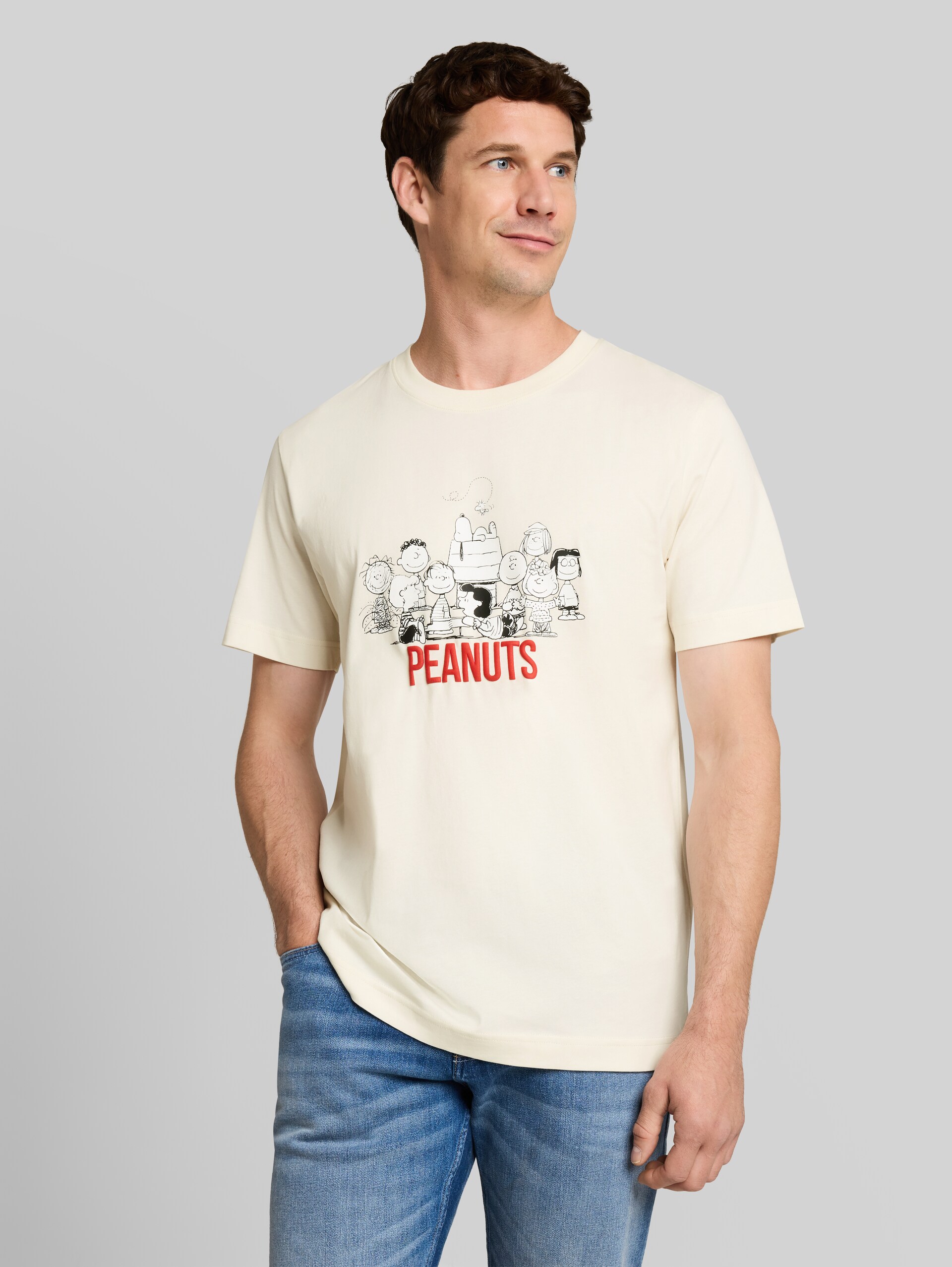 T-shirt met Snoopy-print - Gardenia White - Nek model vooraanzicht