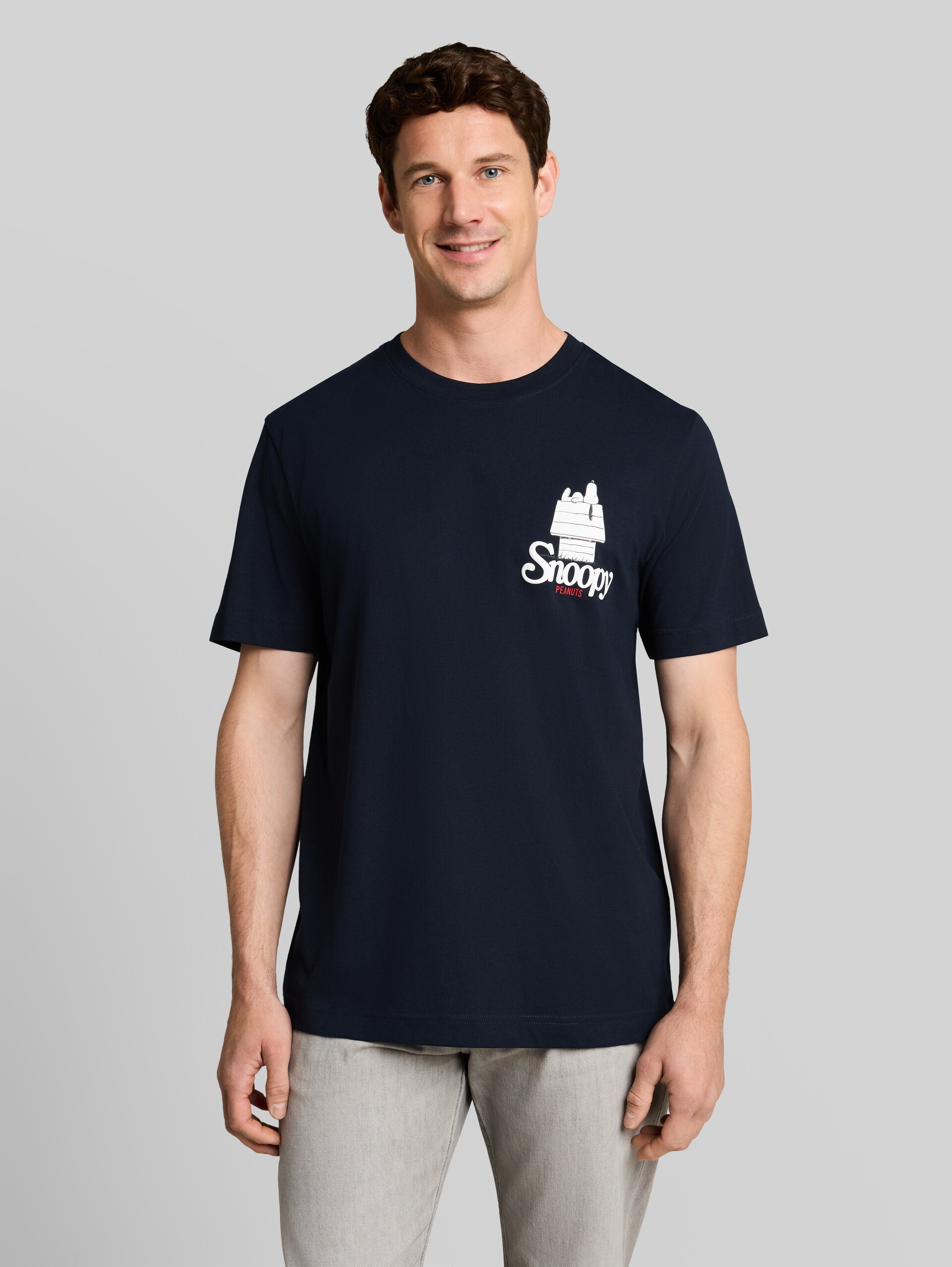T-shirt met Snoopy-print - sky captain blue - Nek model vooraanzicht