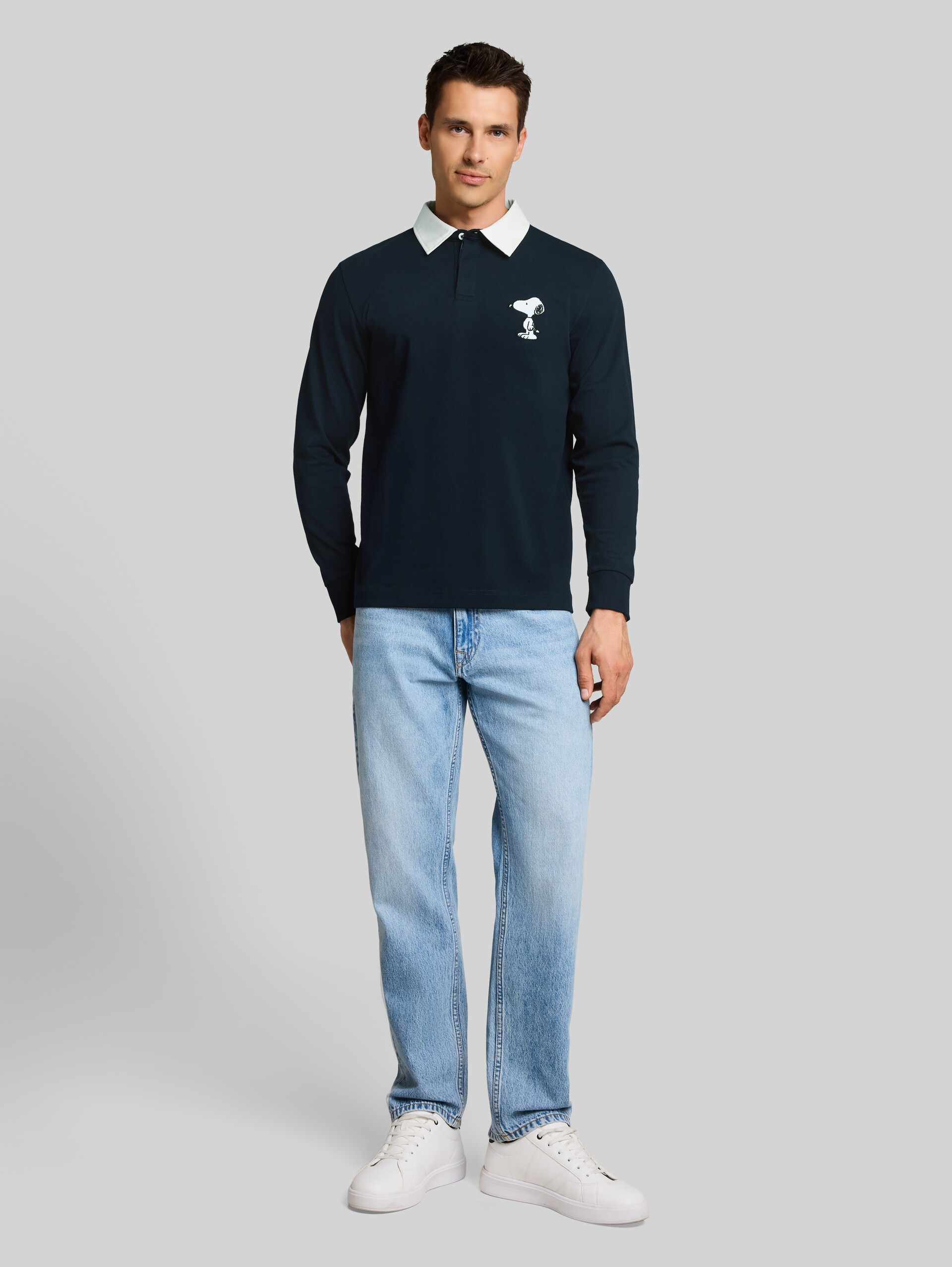 Poloshirt met lange mouwen en Snoopy-print op de rug - sky captain blue