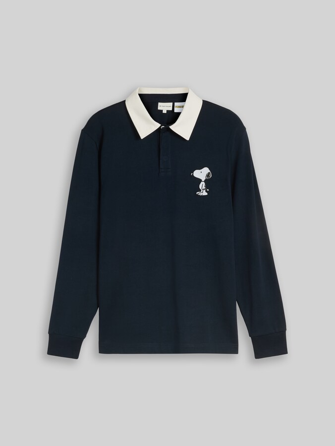 Langarm Poloshirt mit Snoopy-Rückenprint von Men, sky captain blue