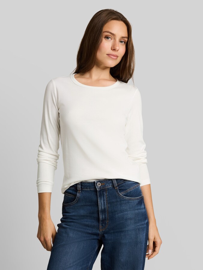 Basic katoenen shirt met lange mouwen door Women, Whisper White