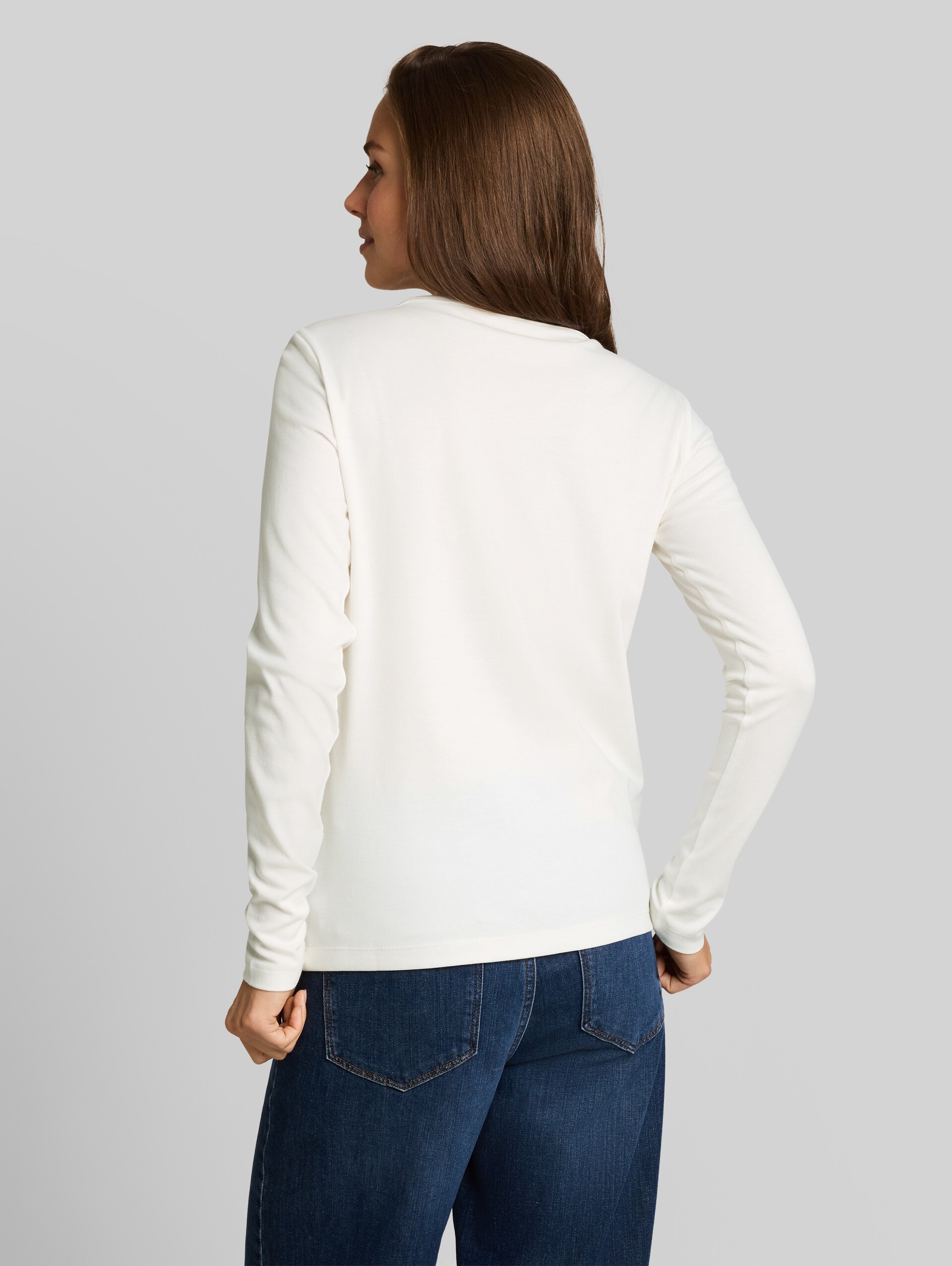 Basic katoenen shirt met lange mouwen - Whisper White - Neklijn model-achteraanzicht
