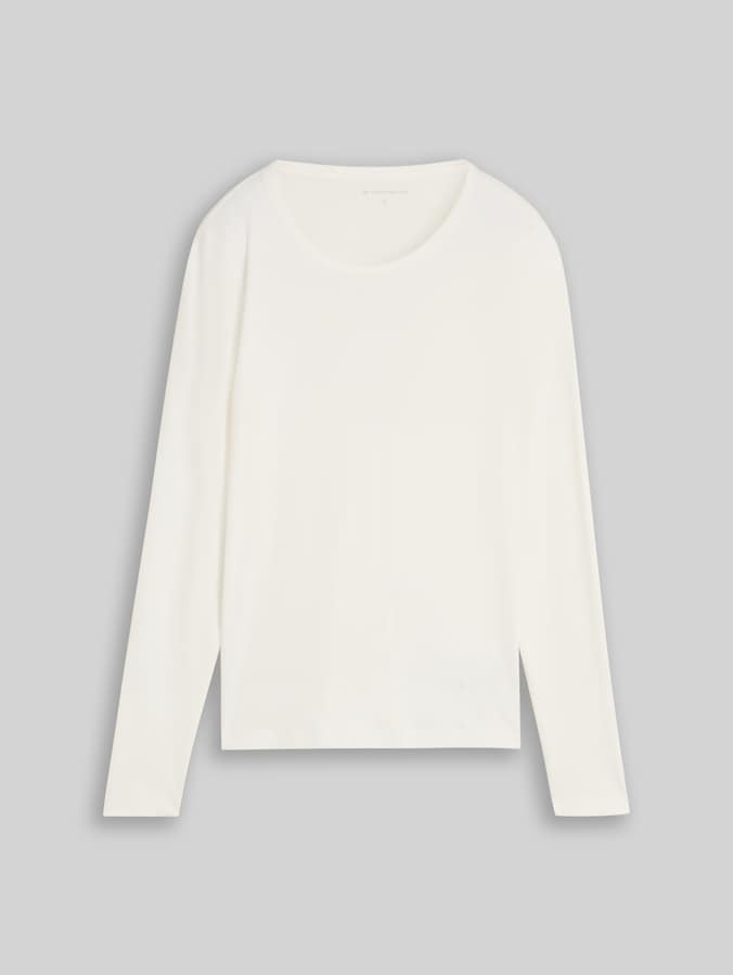 Basic katoenen shirt met lange mouwen door Women, Whisper White