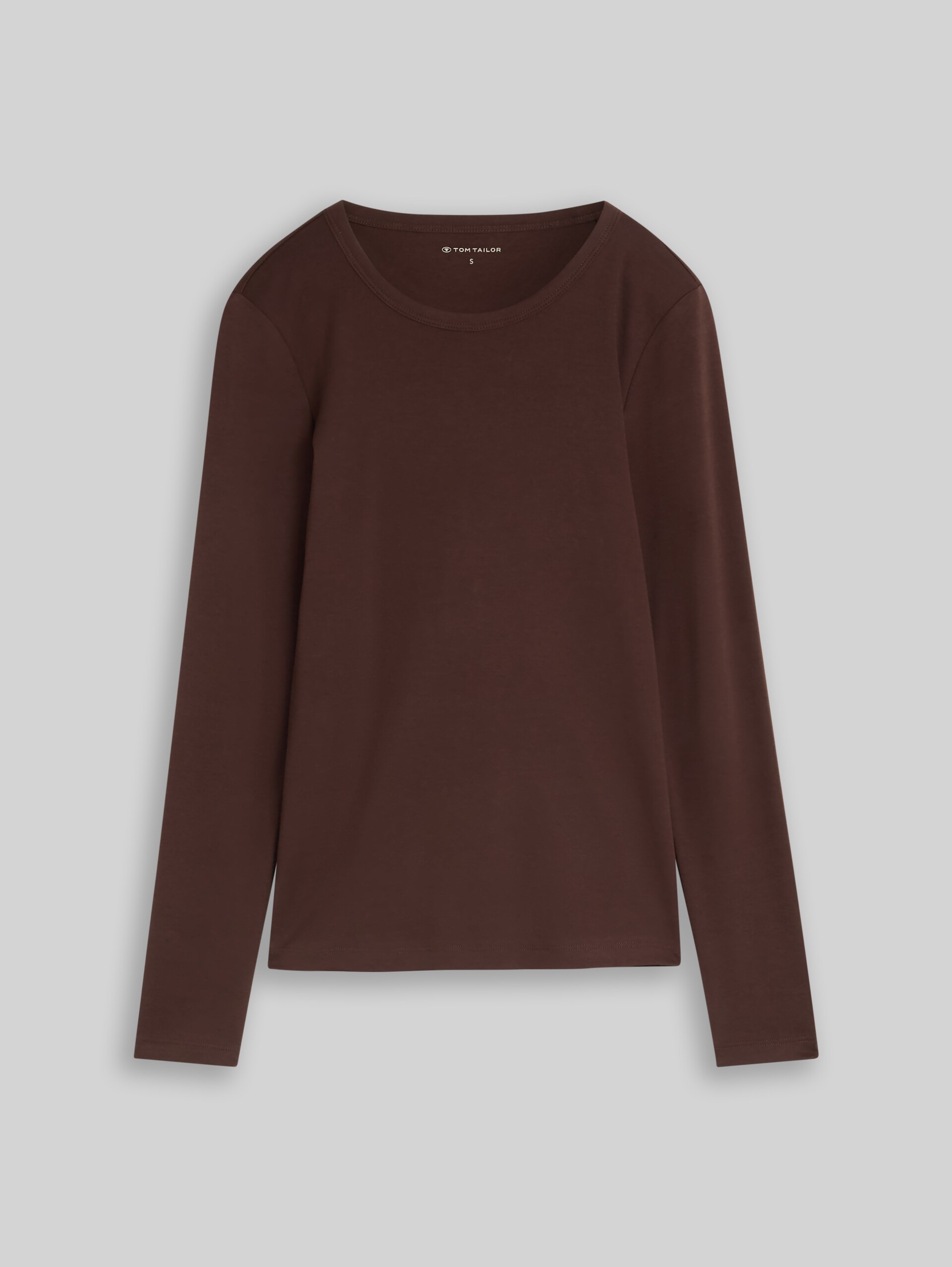 Basic katoenen shirt met lange mouwen - java dark brown - Product vooraanzicht