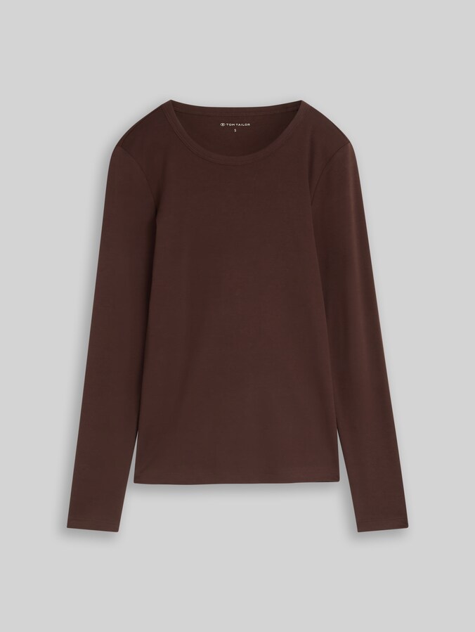 Basic katoenen shirt met lange mouwen door Women, java dark brown