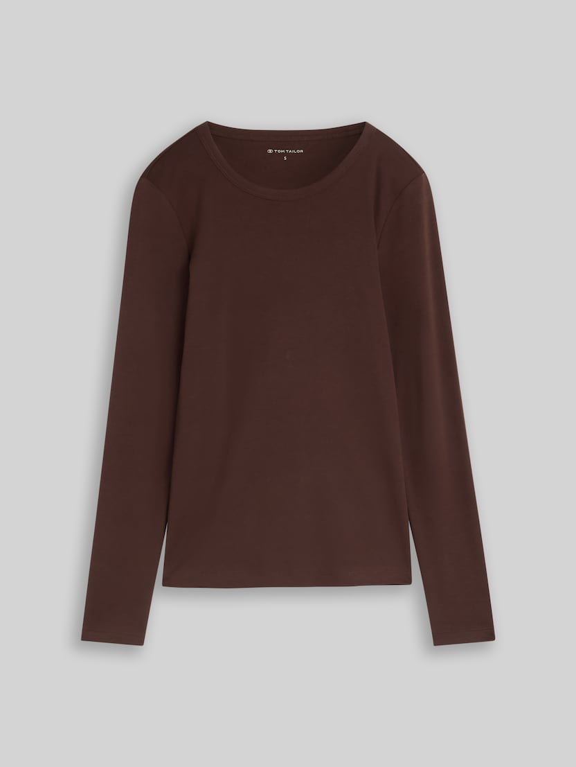 T-shirt basique à manches longues en coton par Women, java dark brown