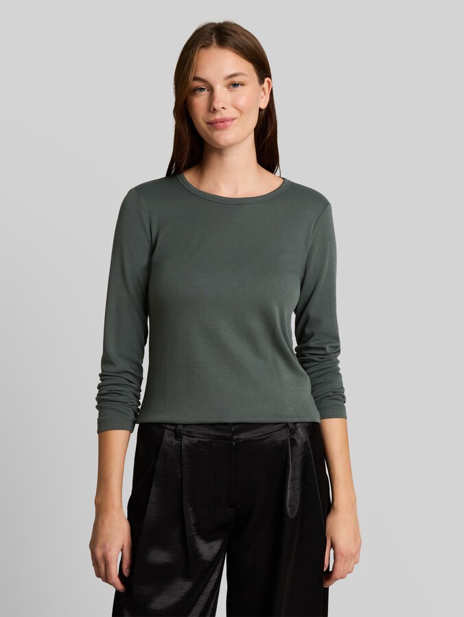 Basic Langarmshirt aus Baumwolle von Women, Darkest Olive