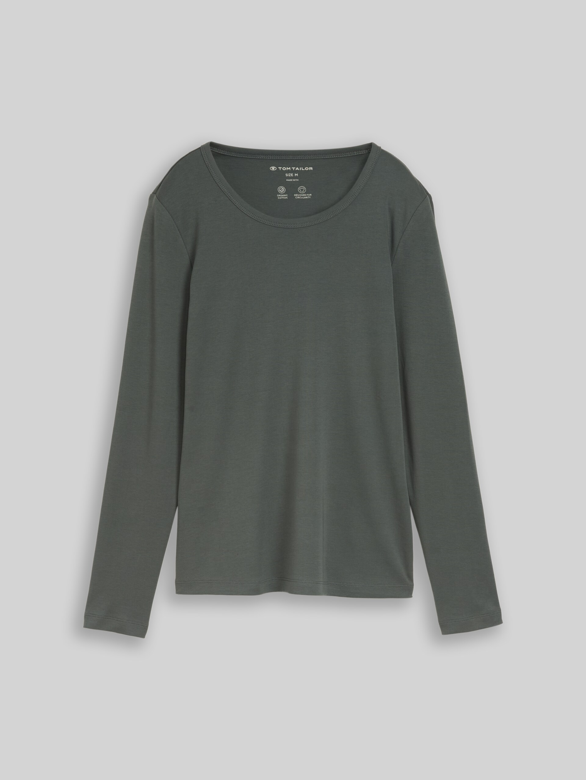 T-shirt basique à manches longues en coton - Darkest Olive - Vue de face du produit