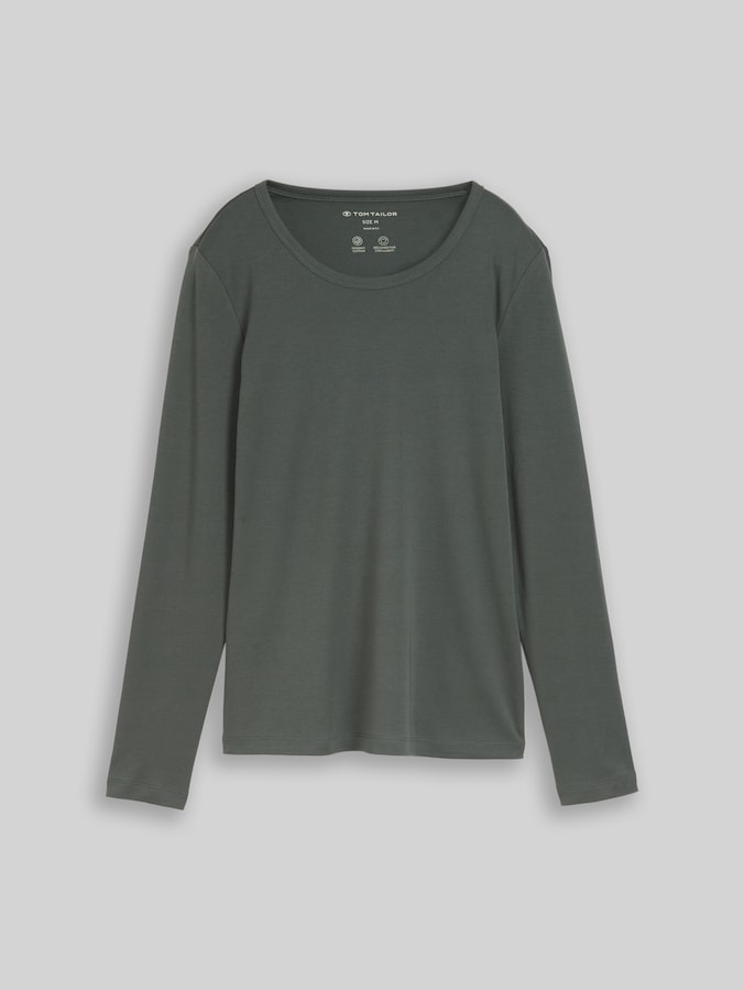 Basic Langarmshirt aus Baumwolle von Women, Darkest Olive