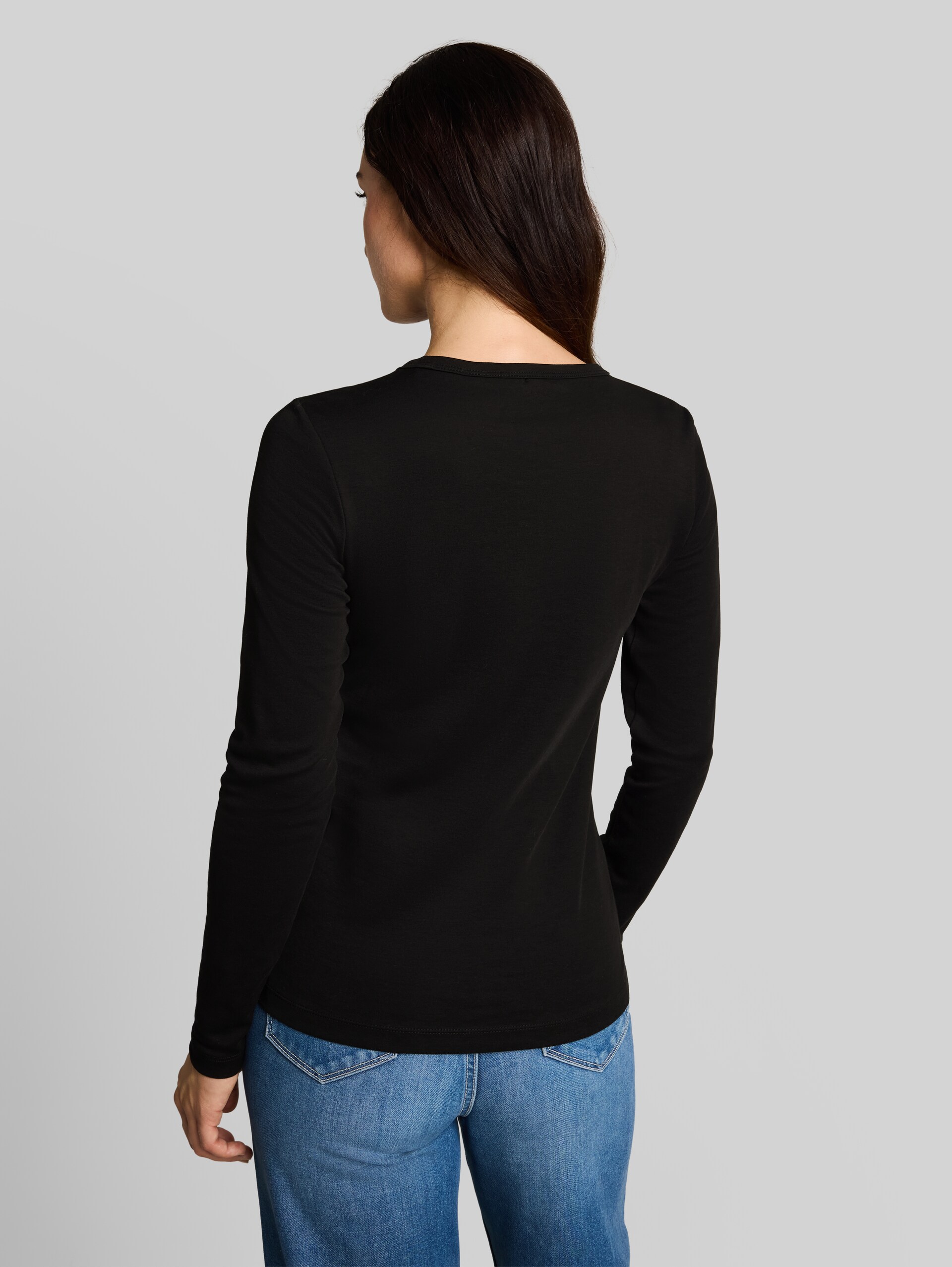 Basic katoenen shirt met lange mouwen - deep black - Neklijn model-achteraanzicht