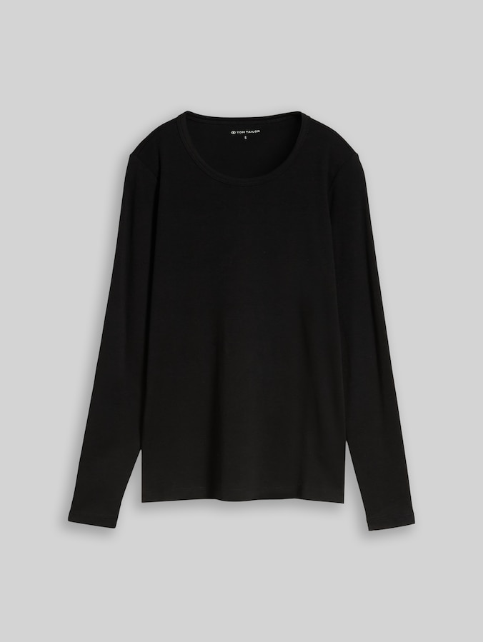 Basic katoenen shirt met lange mouwen door Women, deep black