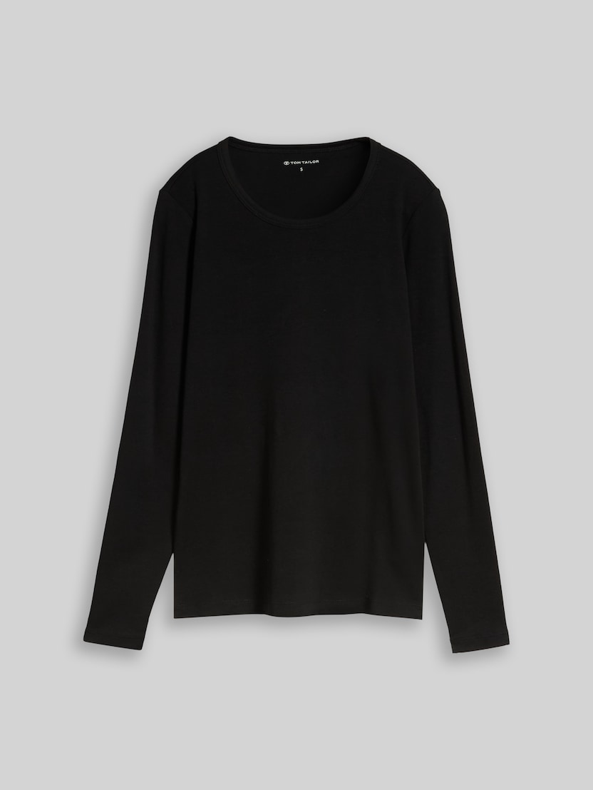 Basic long-sleeved cotton T-shirt by Women, deep black
