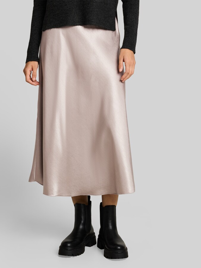 Fitted satin midi skirt by Denim Female, atmosphere beige