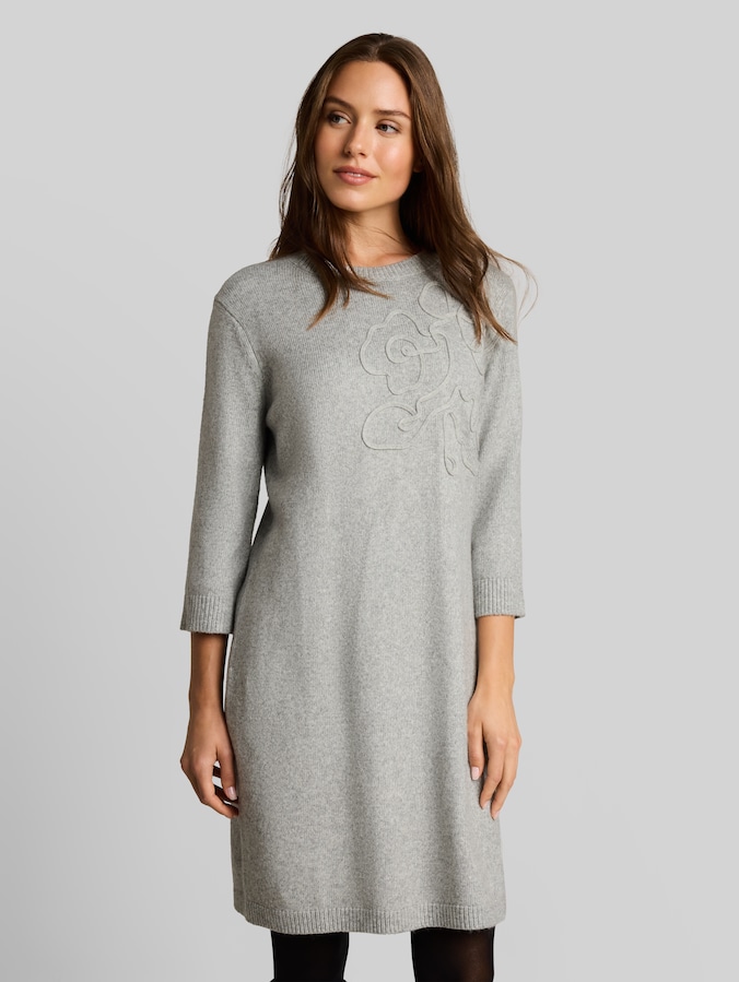 Strickkleid mit Stickerei von Women, soft grey melange