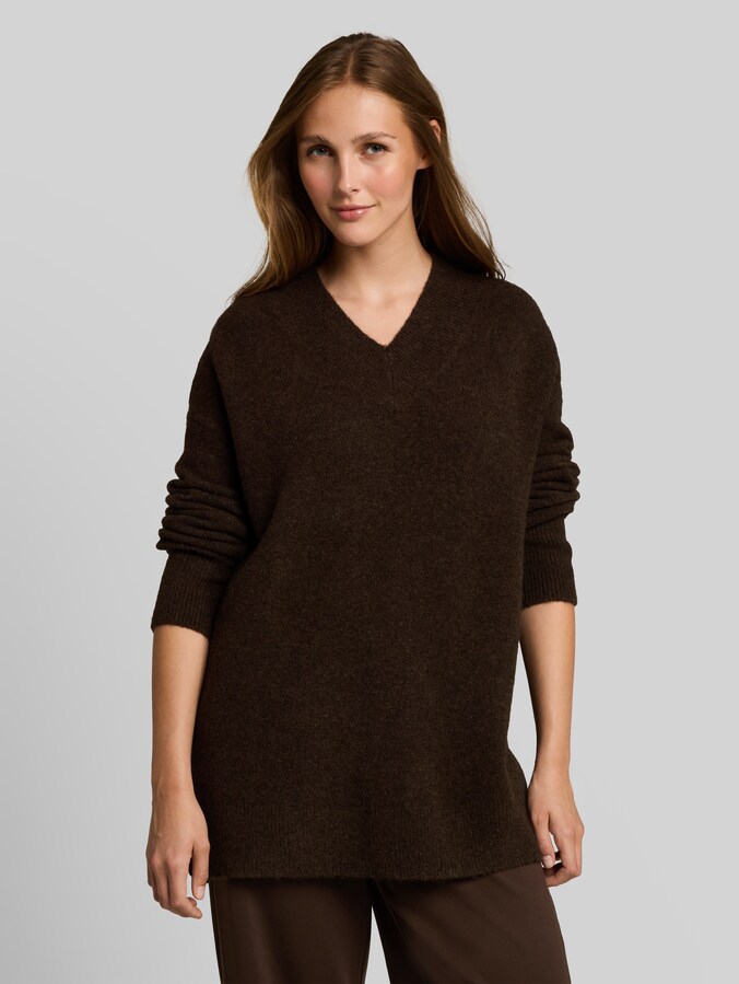 Longstyle Strickpullover mit Wollanteil von Denim Female, cool dark brown melange