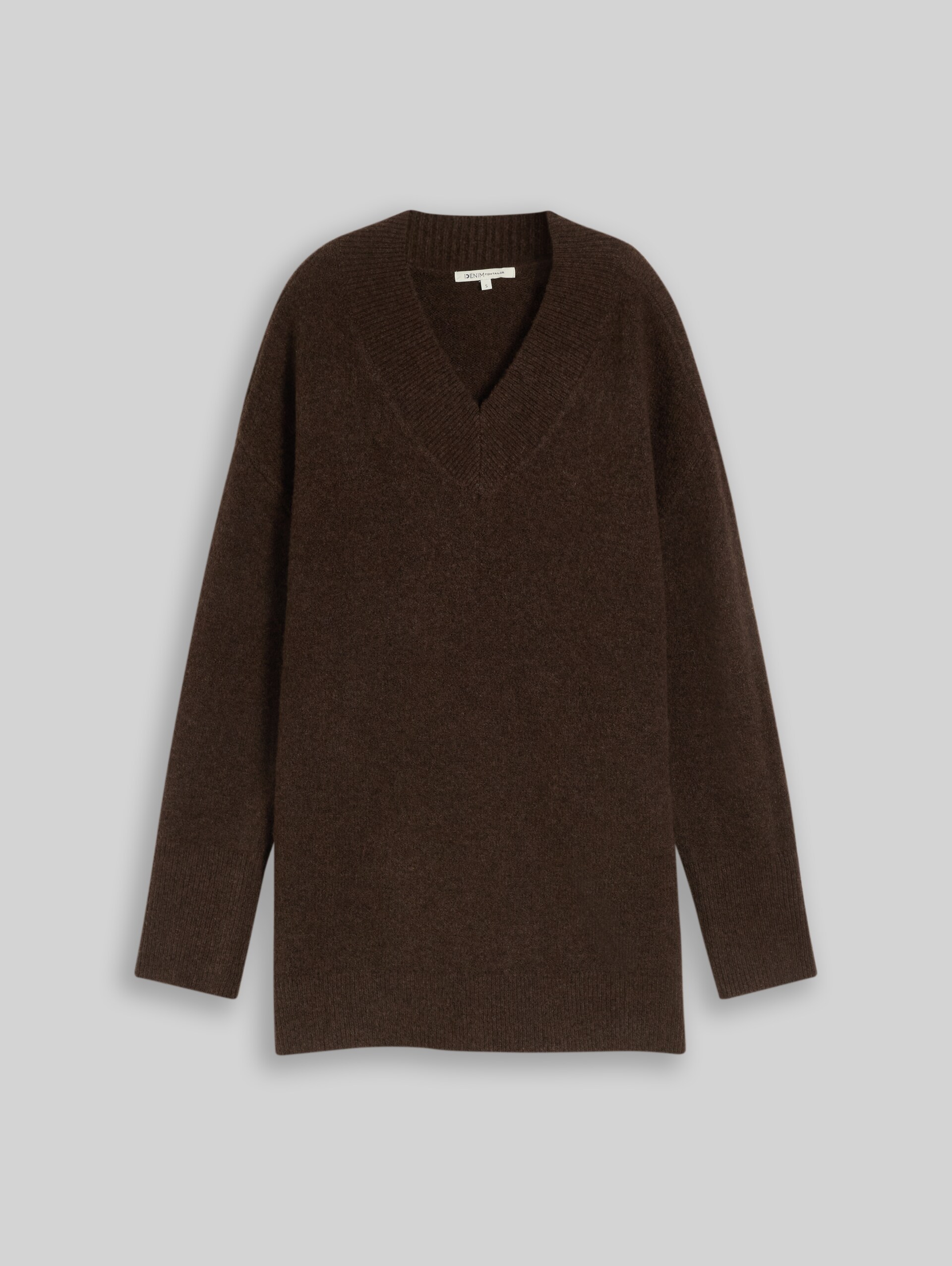 Lange gebreide trui met wol - cool dark brown melange
