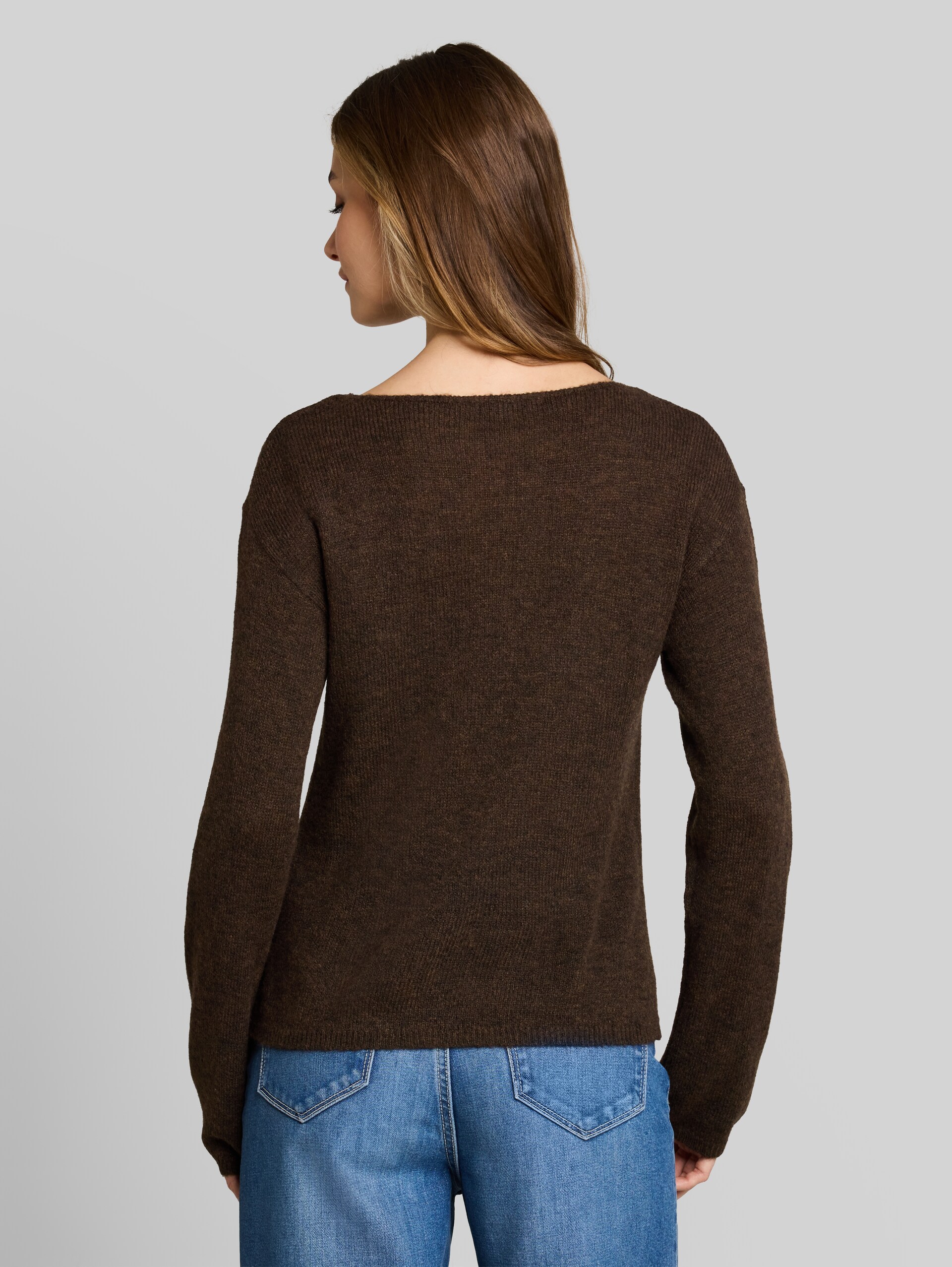 Strickpullover mit Alpaka-Anteil - cool dark brown melange