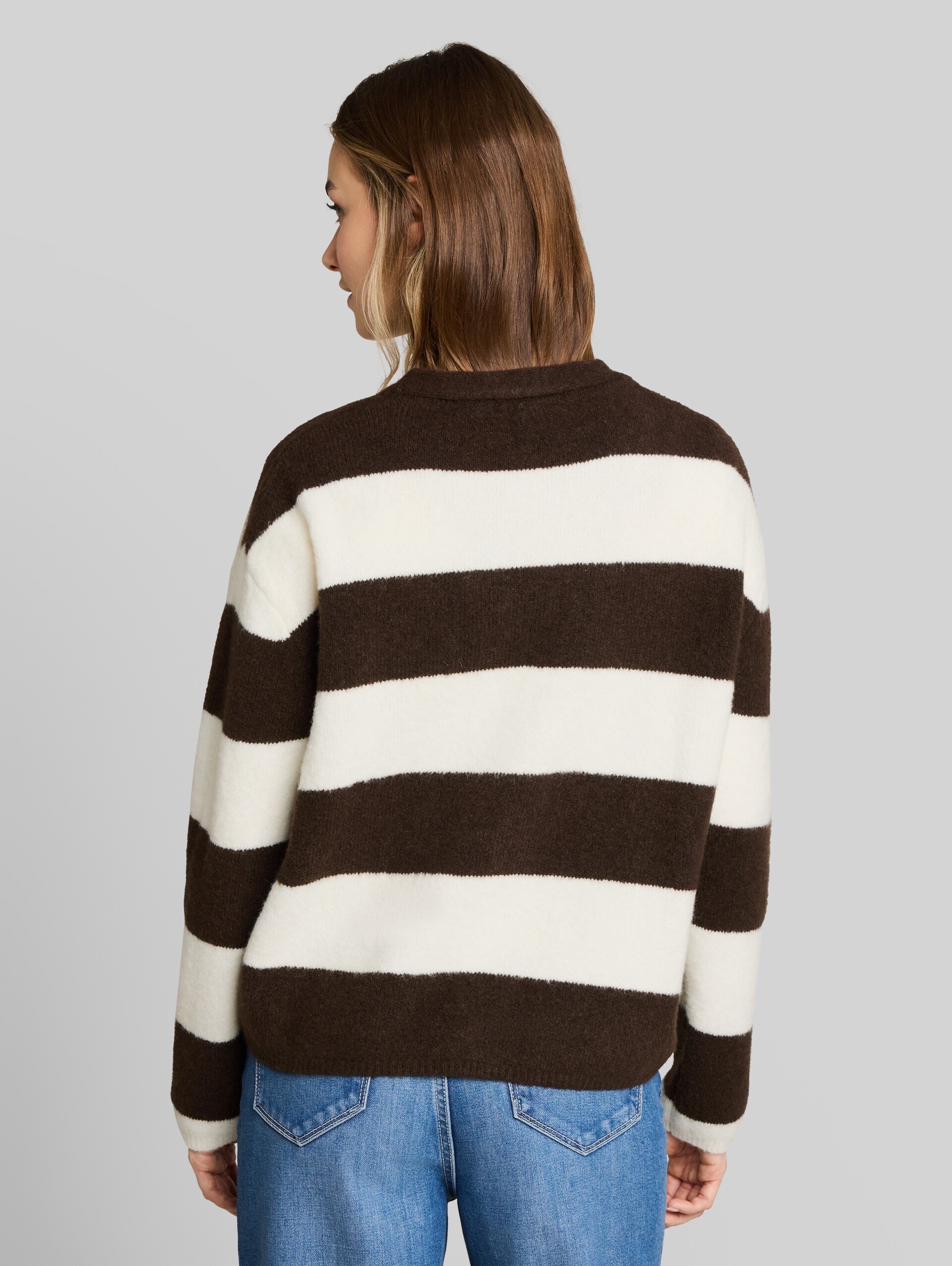Gezellig vest met wol - big brown white stripe