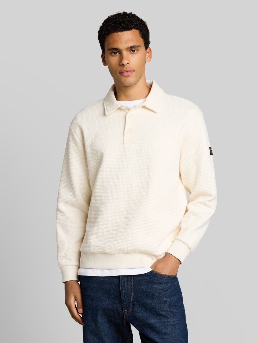 Sweat-shirt coupe décontractée à col polo par Denim Male, Gardenia White