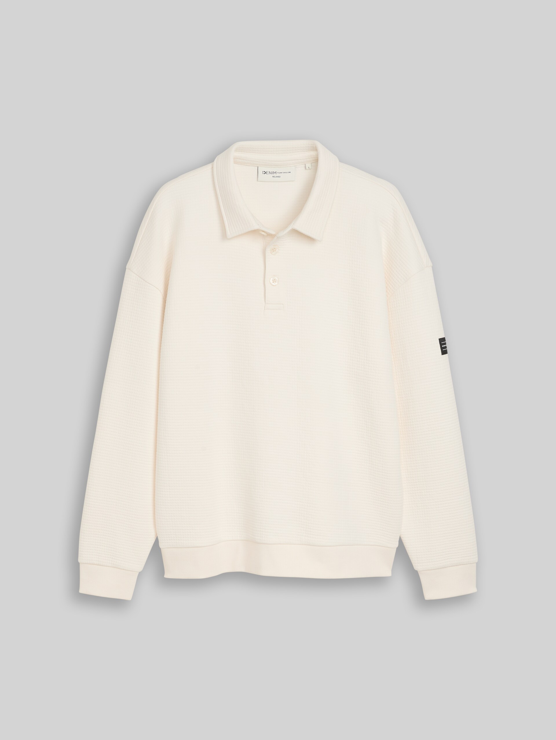 Relaxed Fit Sweatshirt mit Polokragen - Gardenia White - Vorder-Produkt-Ansicht