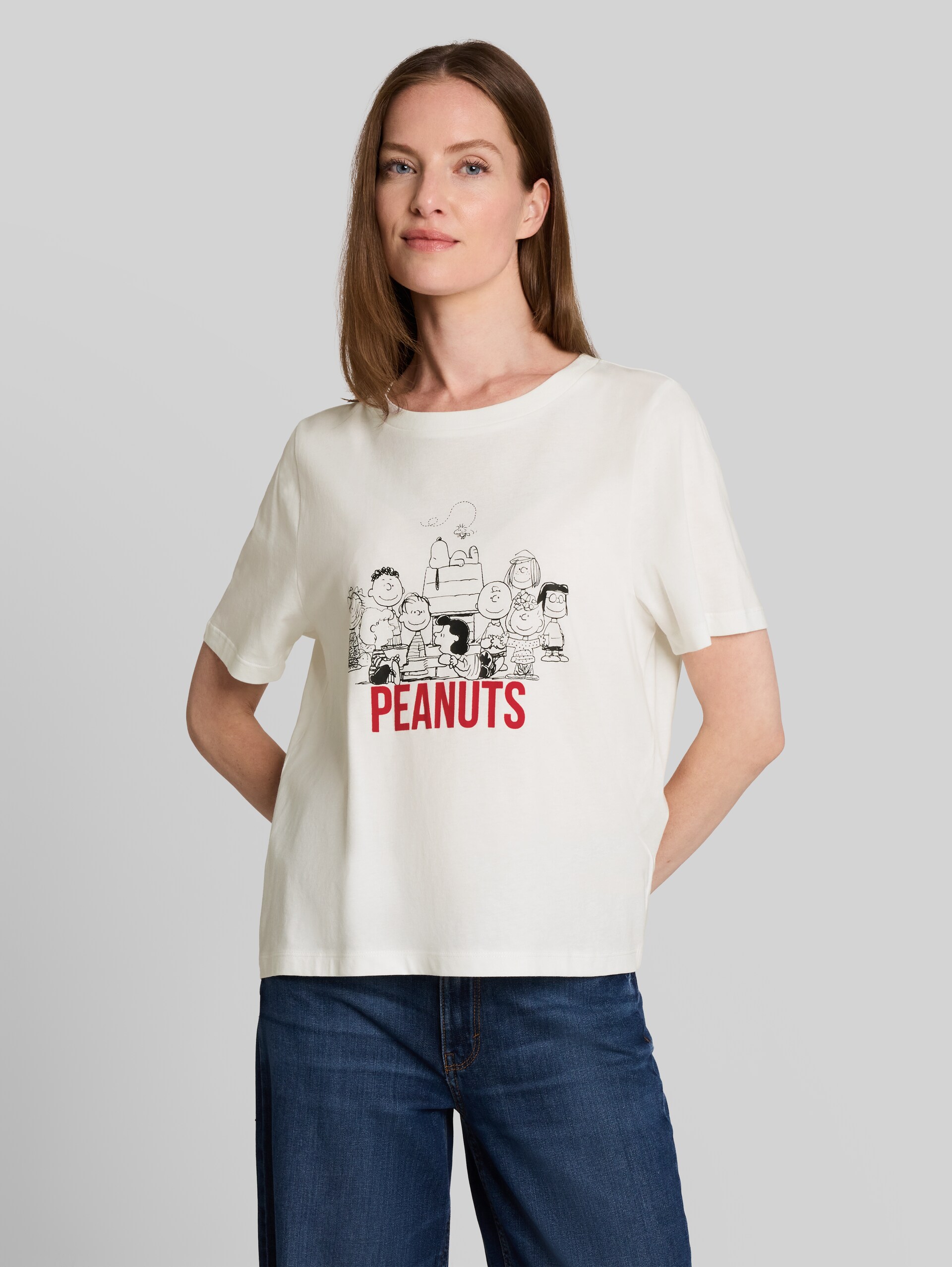 T-shirt met Snoopy-print - Whisper White - Nek model vooraanzicht
