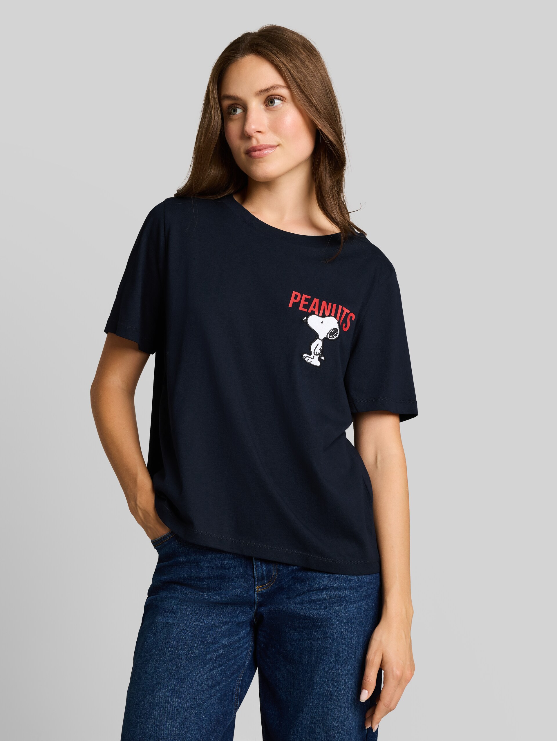 T-shirt met Snoopy-print - sky captain blue - Nek model vooraanzicht
