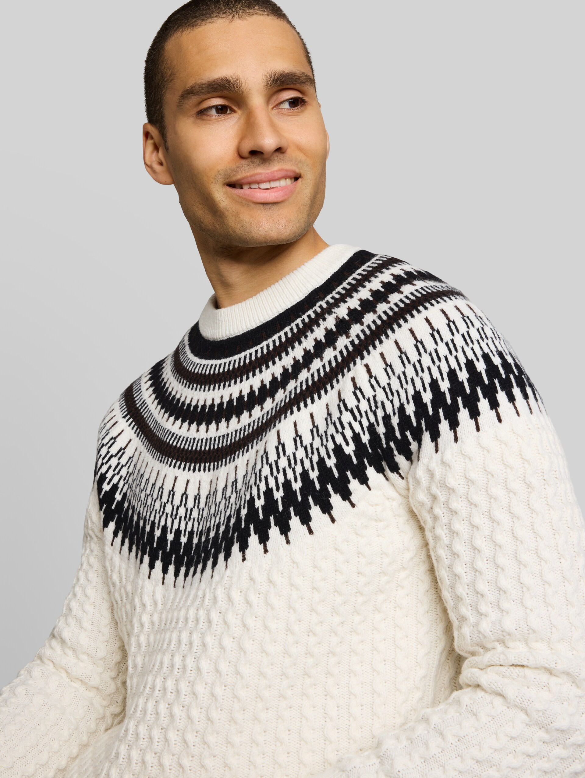 Pull norvégien en maille avec une part de laine - Gardenia White - Vue détaillée du modèle