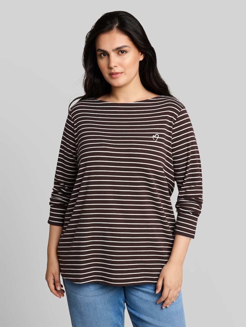 Plus Size - T-shirt met lange mouwen en streepmotief door Women Plus Size, brown white stripe
